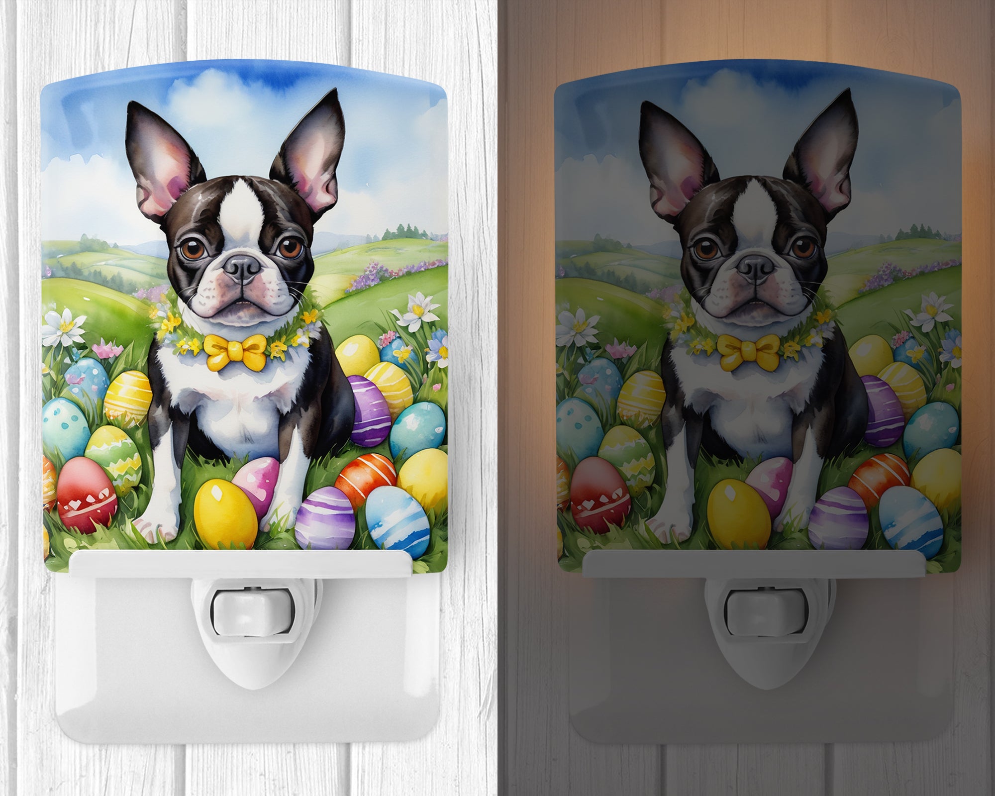 Buy this Boston Terrier Easter Egg Hunt Ceramic Night Light