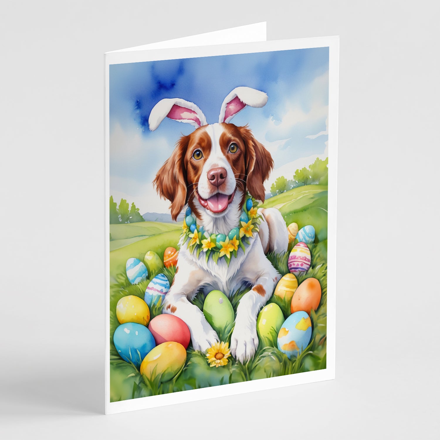 Buy this Brittany Spaniel Easter Egg Hunt Greeting Cards Pack of 8