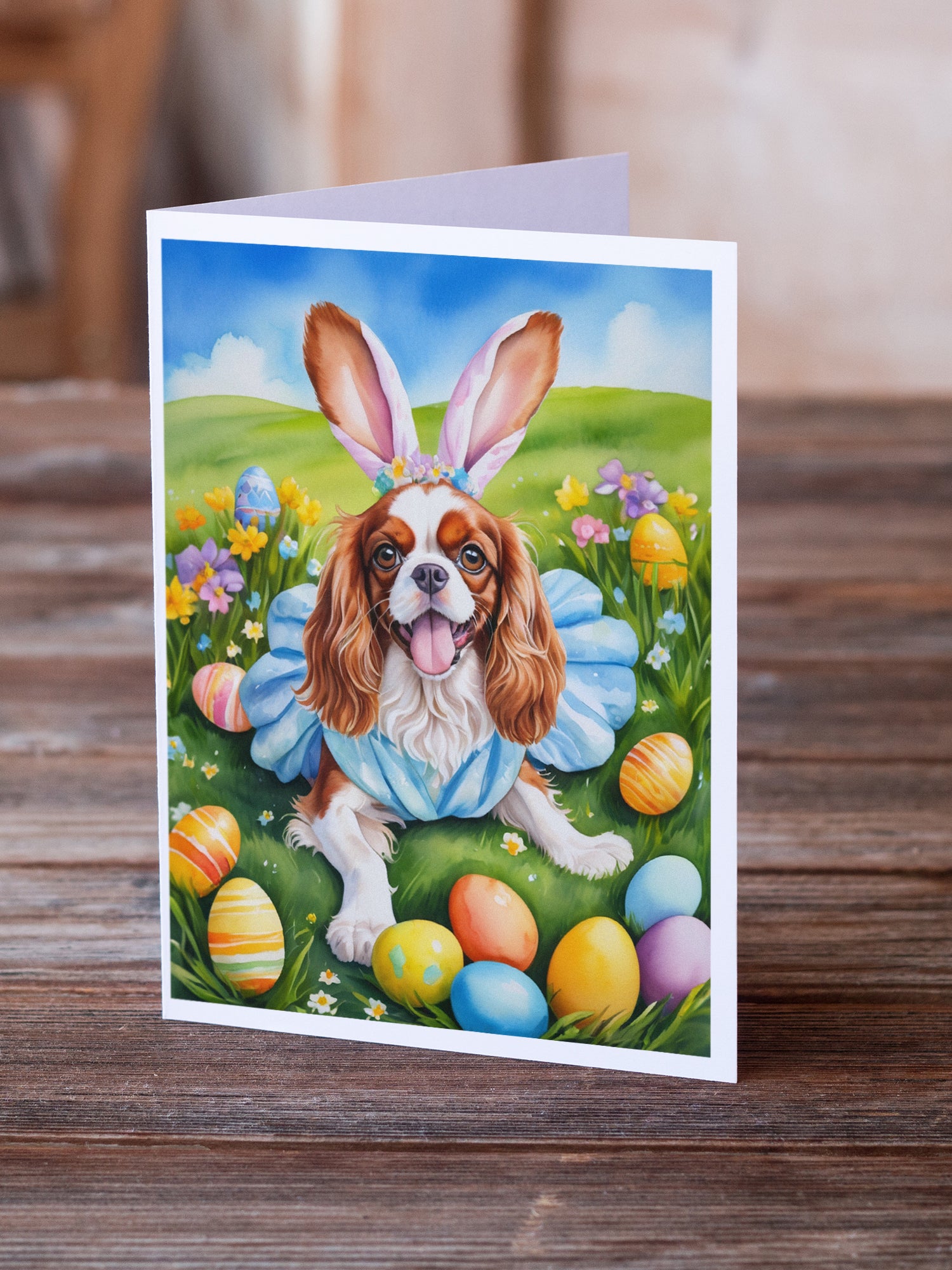 Buy this Cavalier Spaniel Easter Egg Hunt Greeting Cards Pack of 8