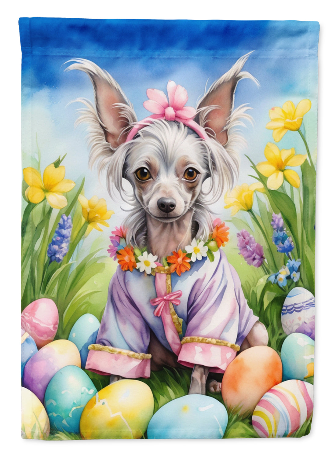 Buy this Chinese Crested Easter Egg Hunt House Flag