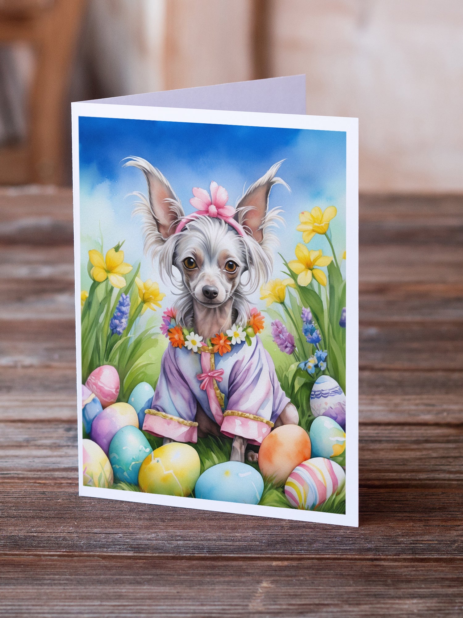 Buy this Chinese Crested Easter Egg Hunt Greeting Cards Pack of 8