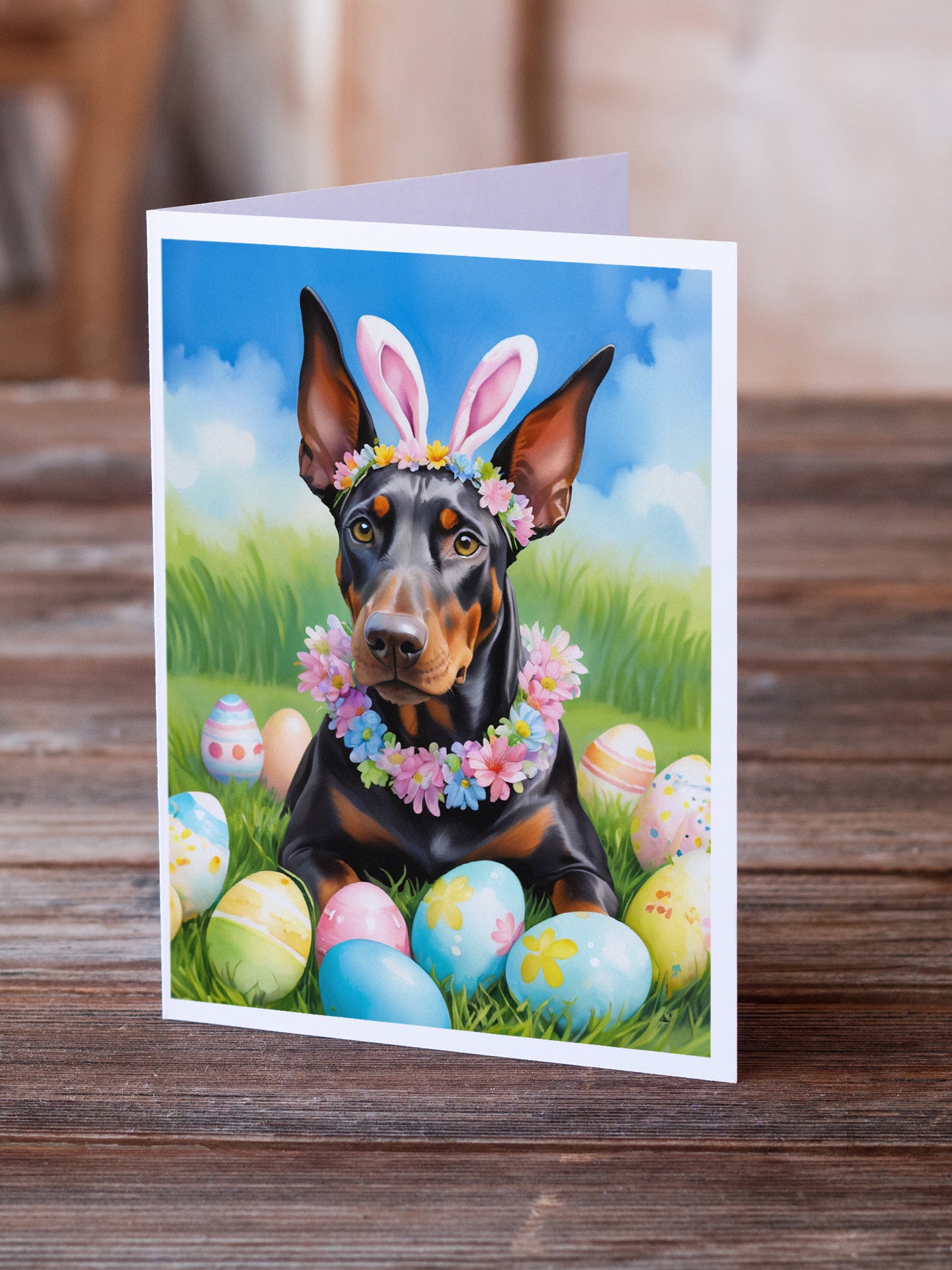 Buy this Doberman Pinscher Easter Egg Hunt Greeting Cards Pack of 8