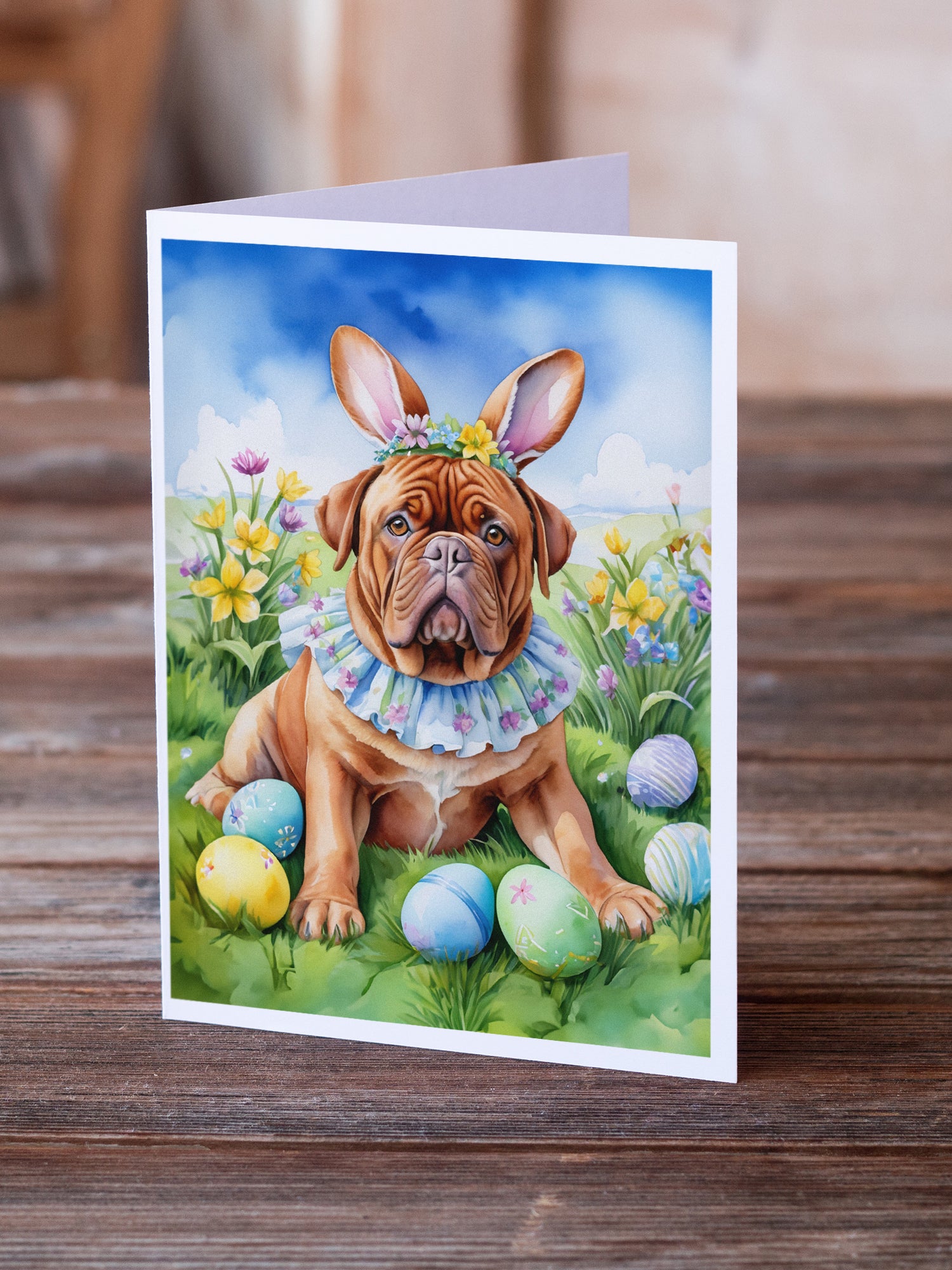 Buy this Dogue de Bordeaux Easter Egg Hunt Greeting Cards Pack of 8