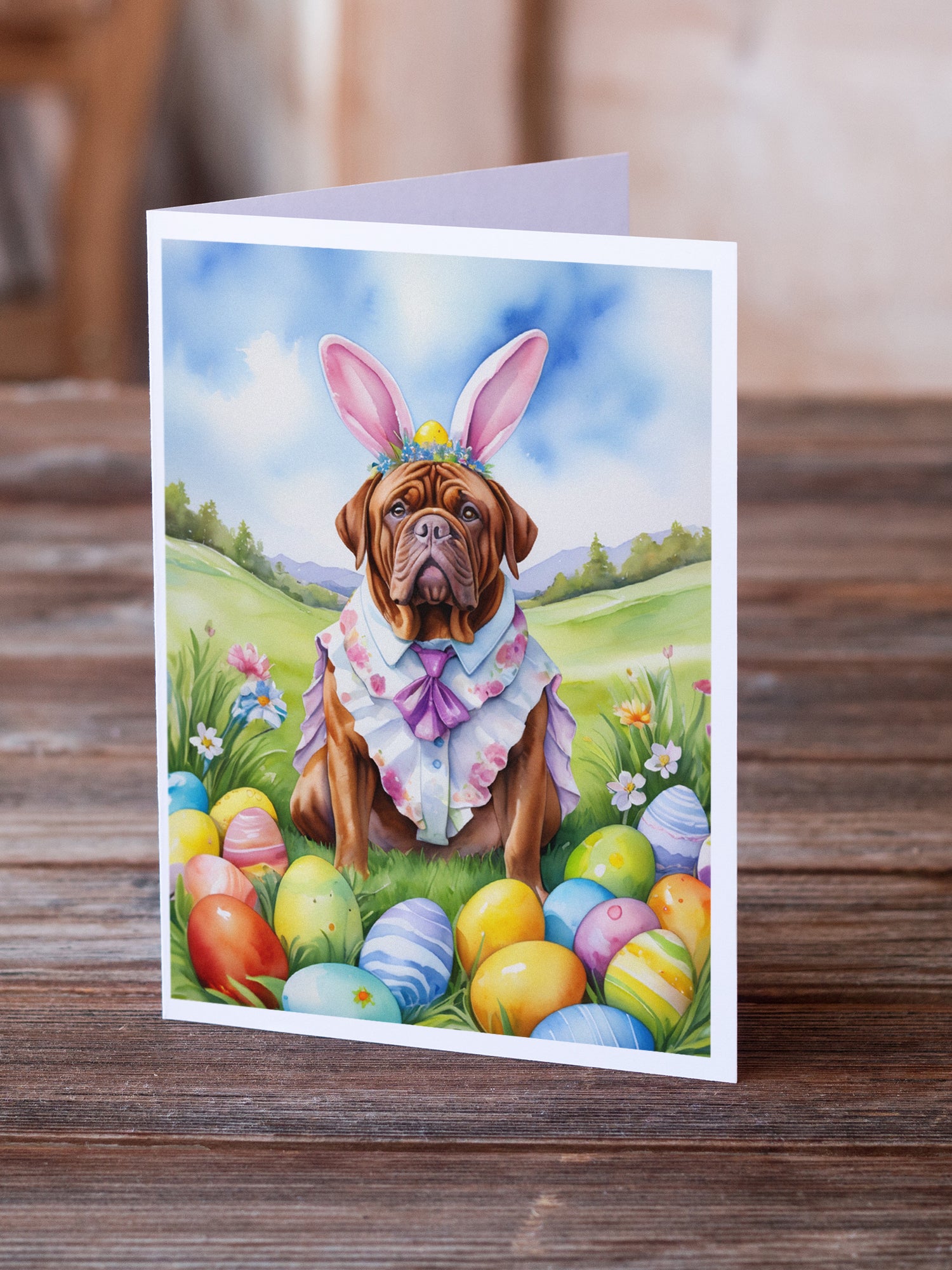 Buy this Dogue de Bordeaux Easter Egg Hunt Greeting Cards Pack of 8