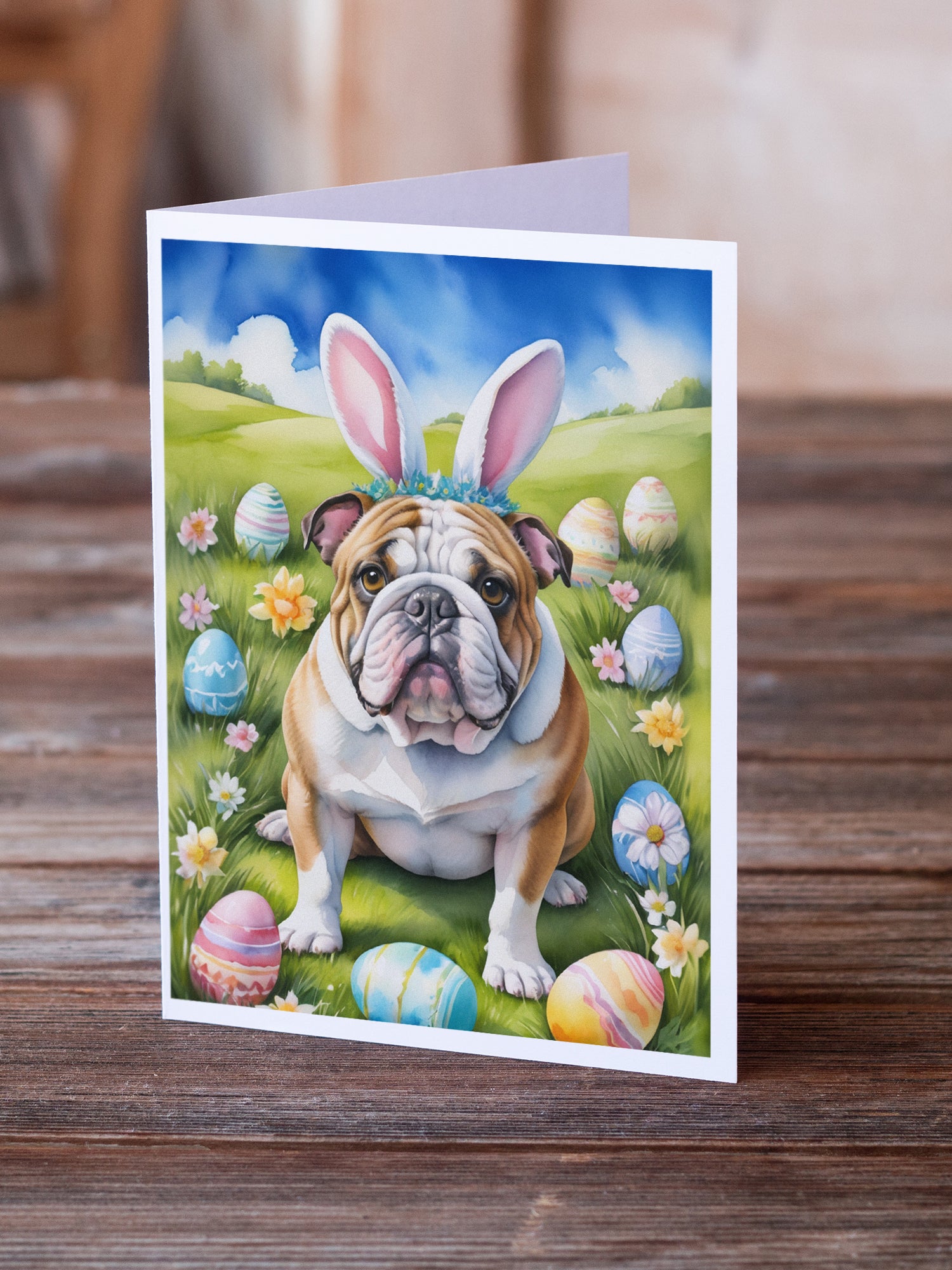 Buy this English Bulldog Easter Egg Hunt Greeting Cards Pack of 8