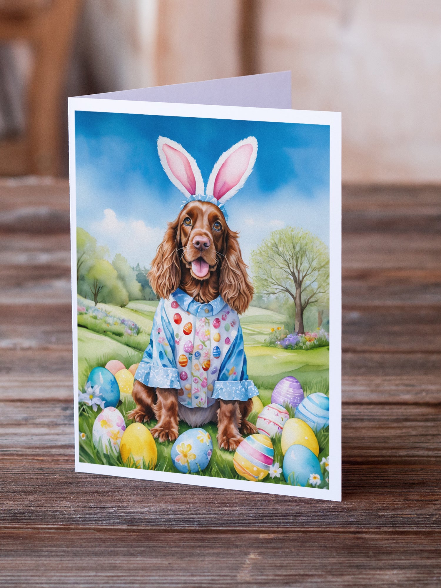 English Cocker Spaniel Easter Egg Hunt Greeting Cards Pack of 8