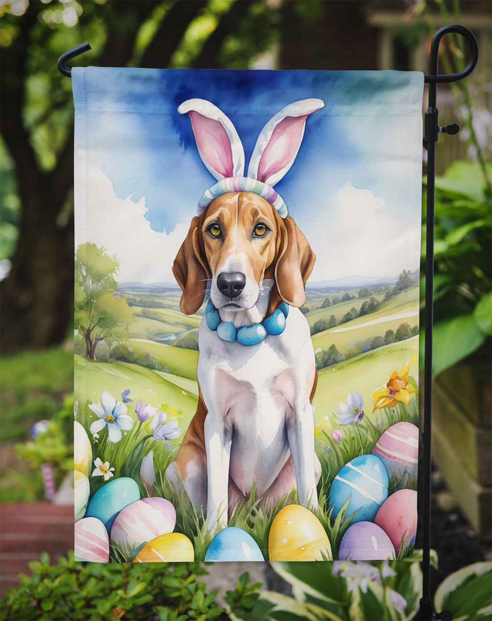English Foxhound Easter Egg Hunt Garden Flag