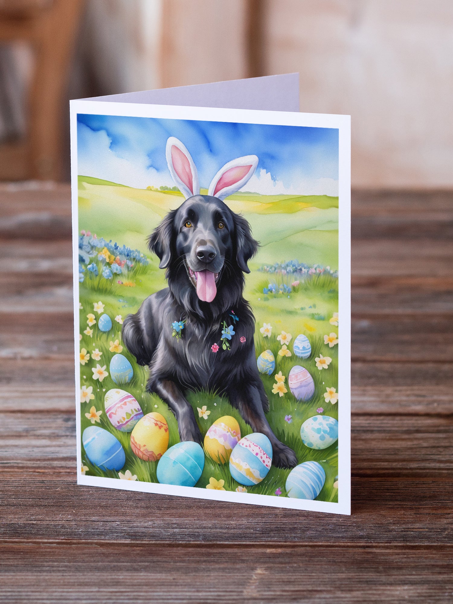 Flat-Coated Retriever Easter Egg Hunt Greeting Cards Pack of 8