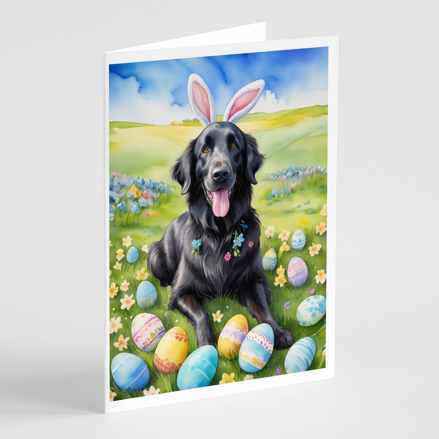 Buy this Flat-Coated Retriever Easter Egg Hunt Greeting Cards Pack of 8