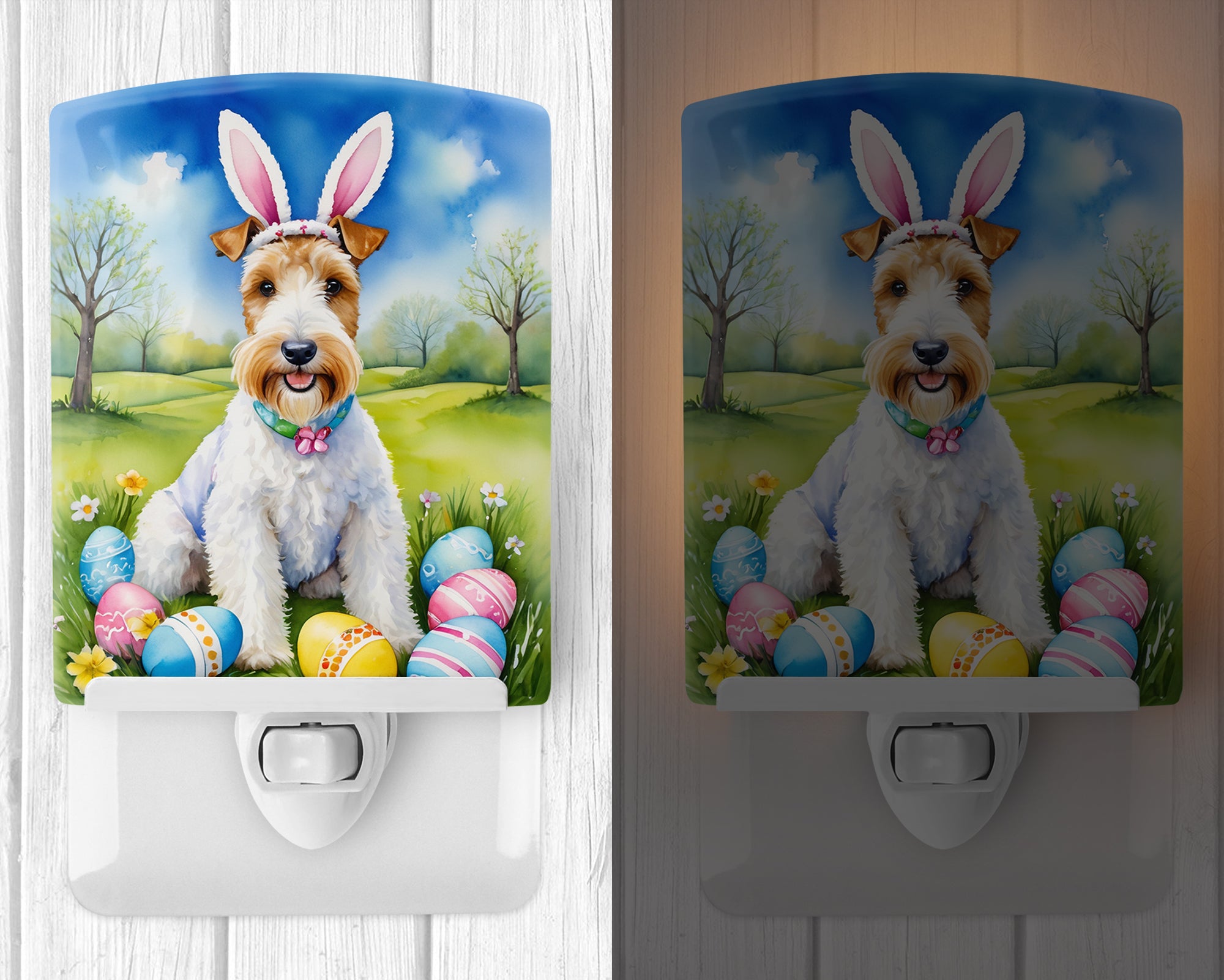 Fox Terrier Easter Egg Hunt Ceramic Night Light