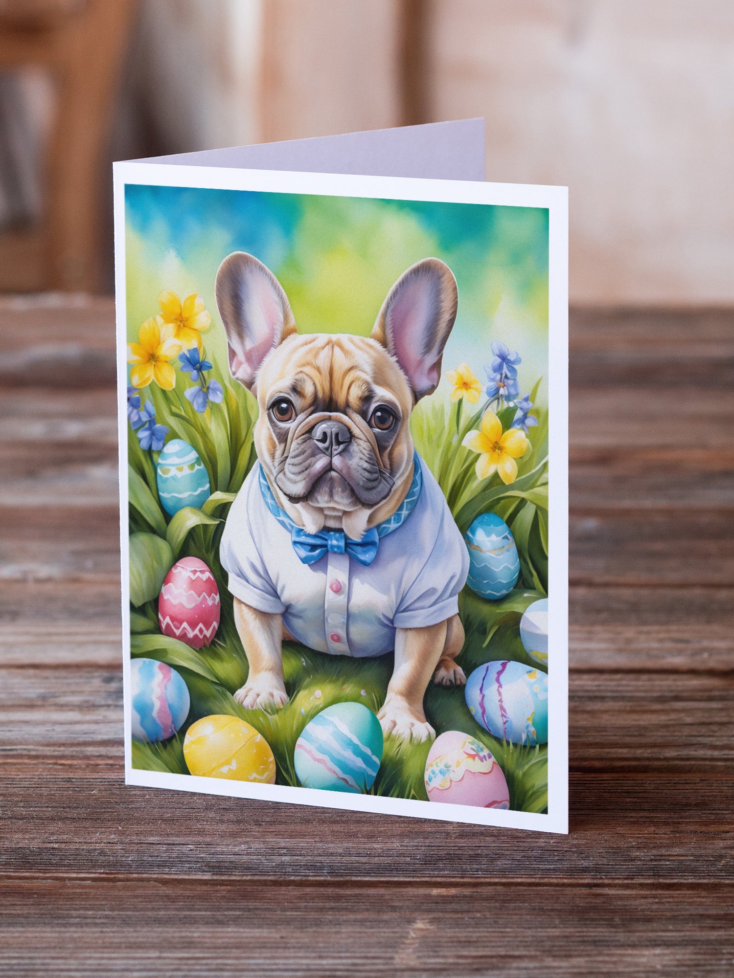 Buy this French Bulldog Easter Egg Hunt Greeting Cards Pack of 8