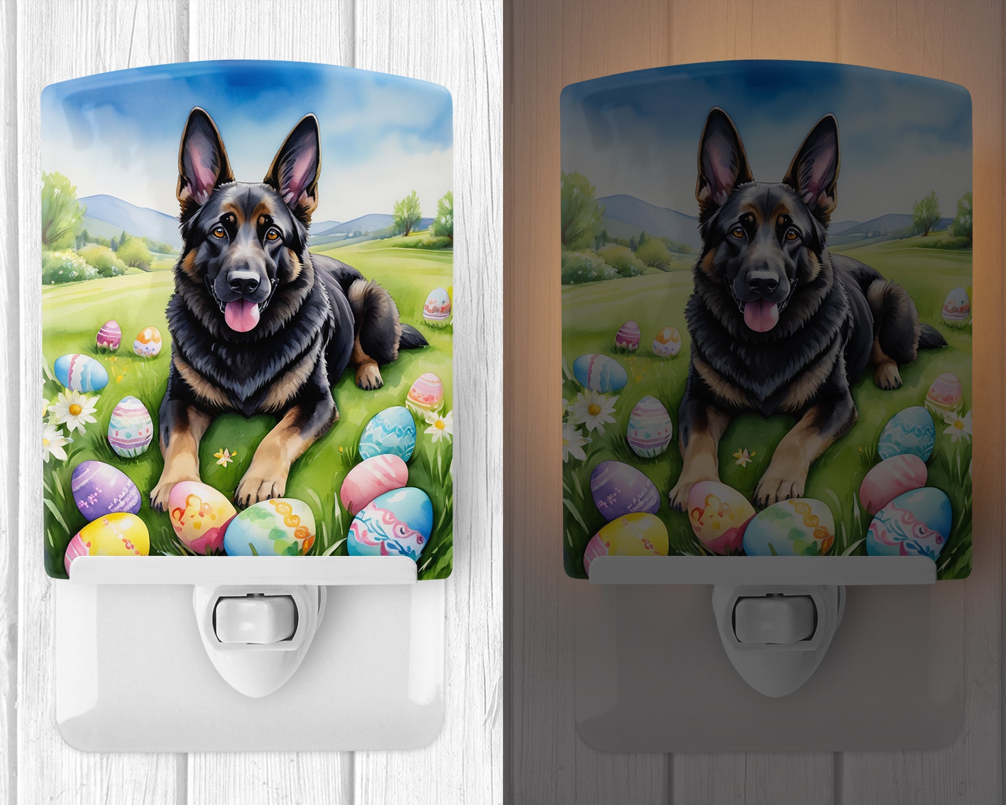 Buy this Black German Shepherd Easter Egg Hunt Ceramic Night Light