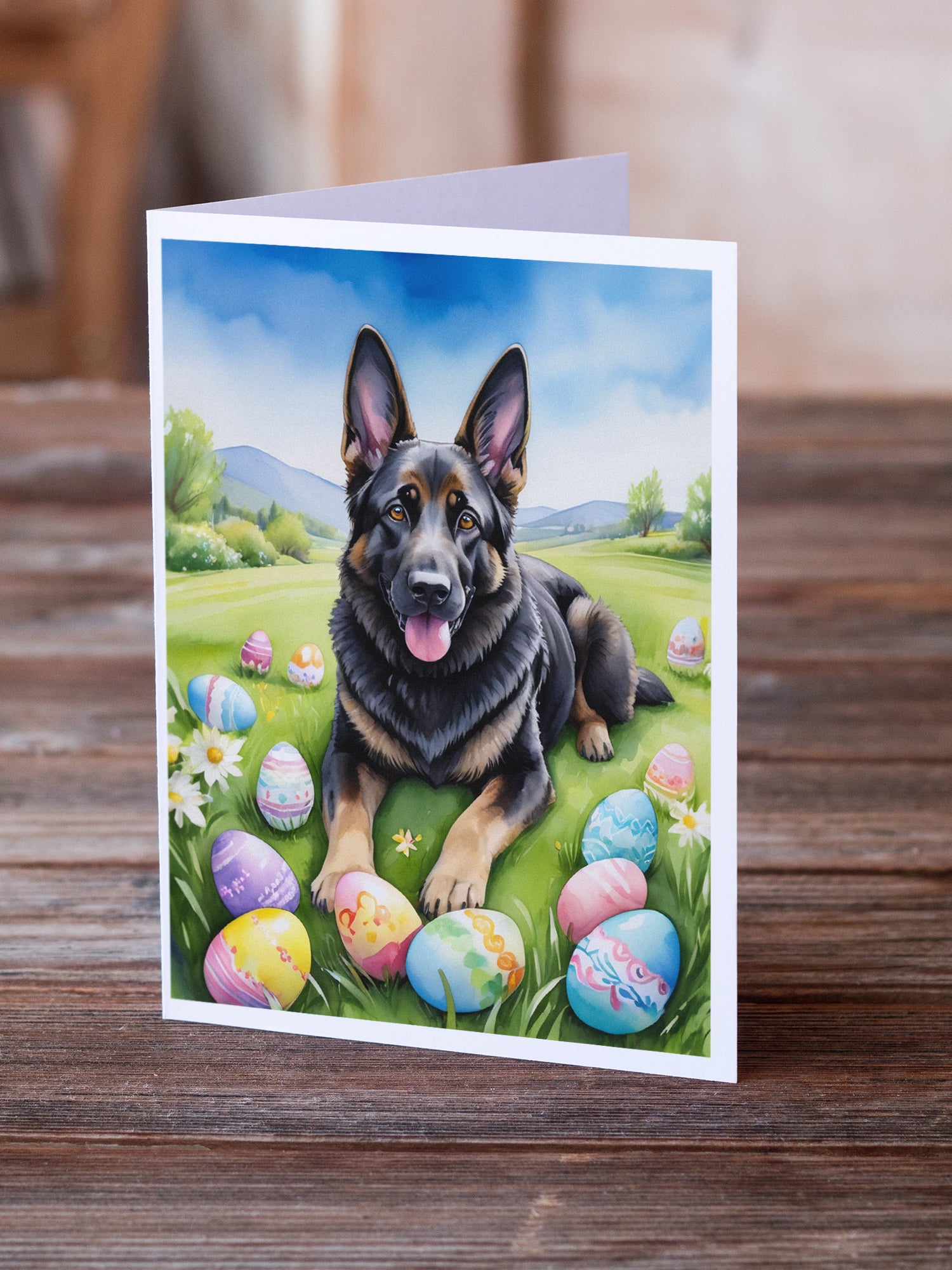 Buy this Black German Shepherd Easter Egg Hunt Greeting Cards Pack of 8
