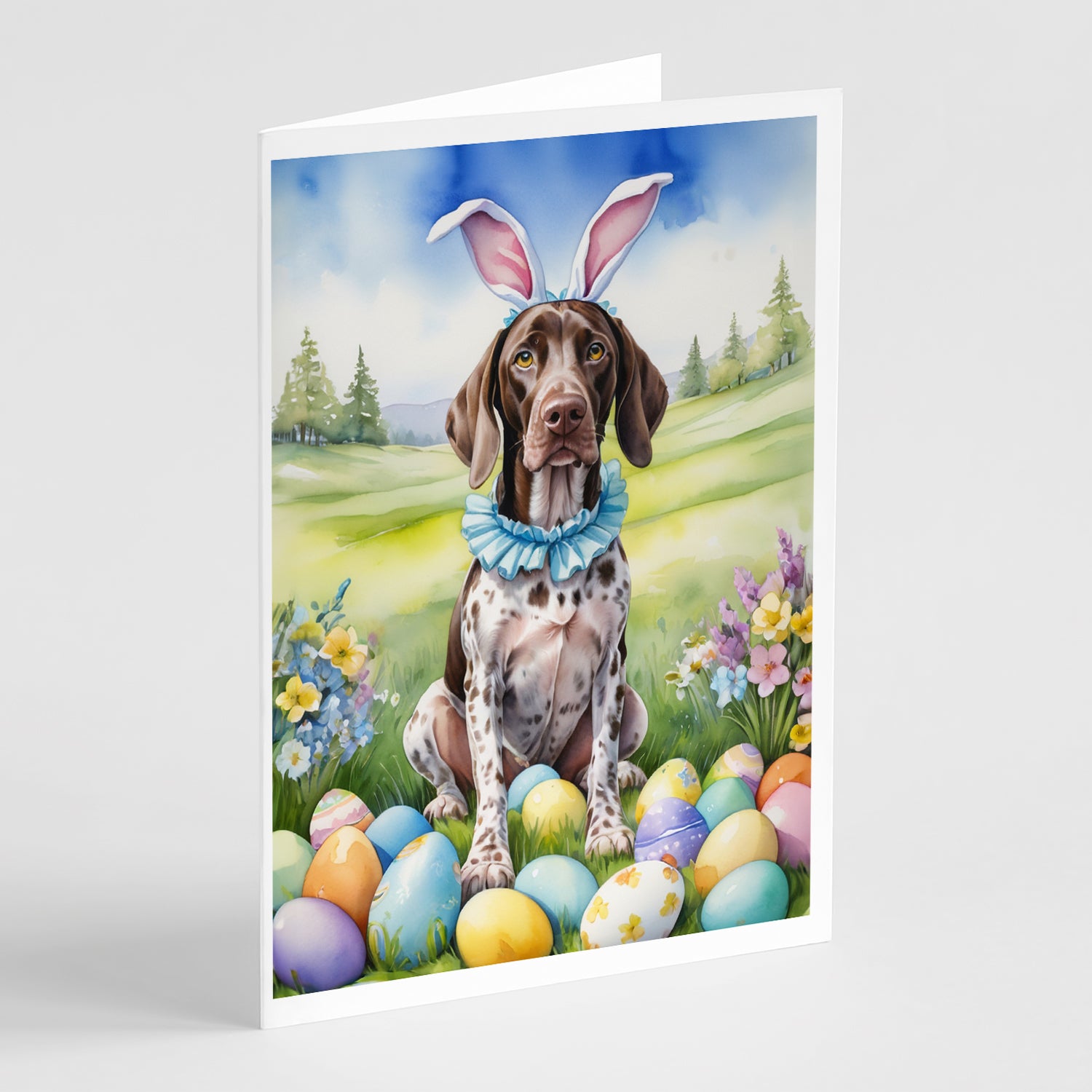 Buy this German Shorthaired Pointer Easter Egg Hunt Greeting Cards Pack of 8