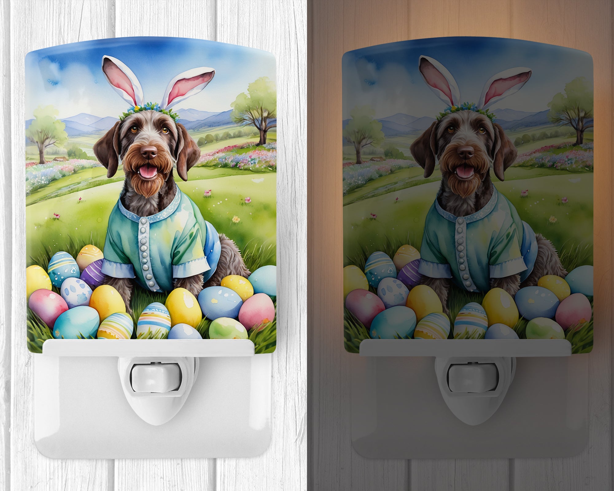 Buy this German Wirehaired Pointer Easter Egg Hunt Ceramic Night Light