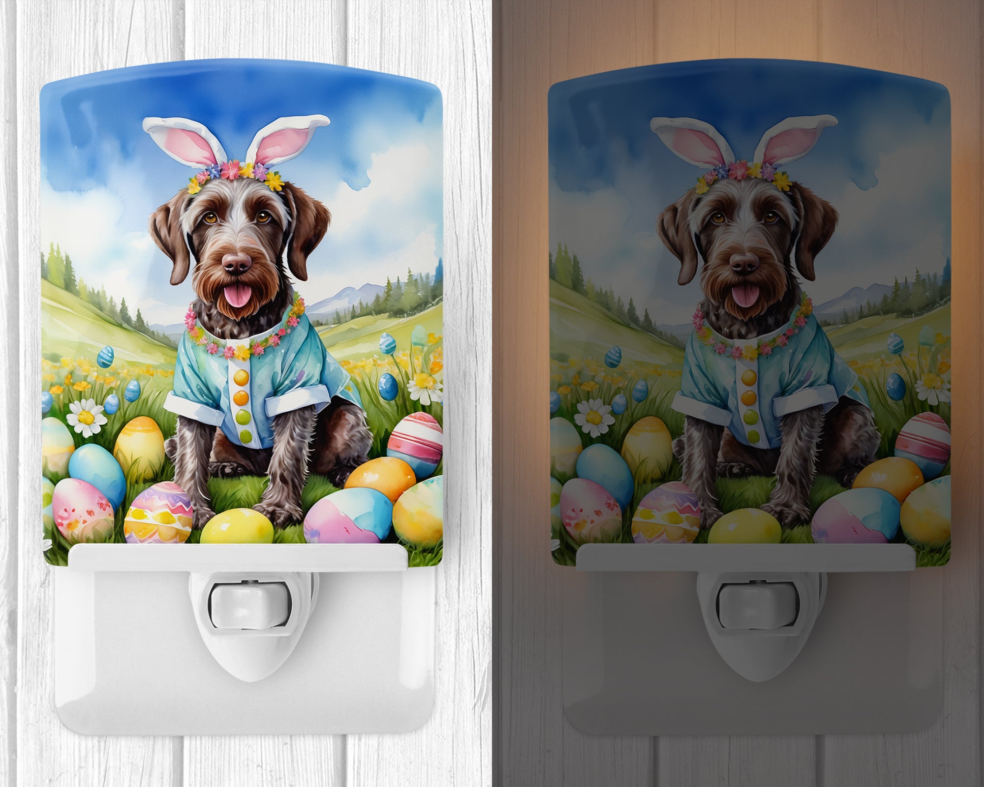 Buy this German Wirehaired Pointer Easter Egg Hunt Ceramic Night Light