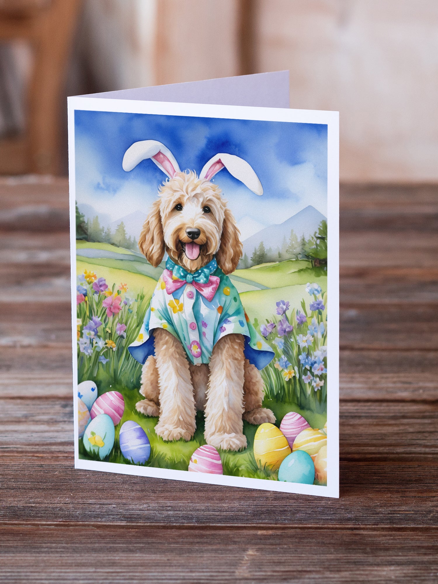 Buy this Goldendoodle Easter Egg Hunt Greeting Cards Pack of 8