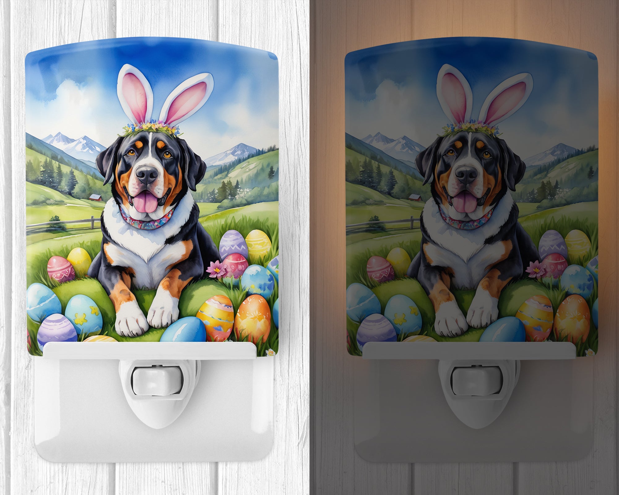 Buy this Greater Swiss Mountain Dog Easter Egg Hunt Ceramic Night Light
