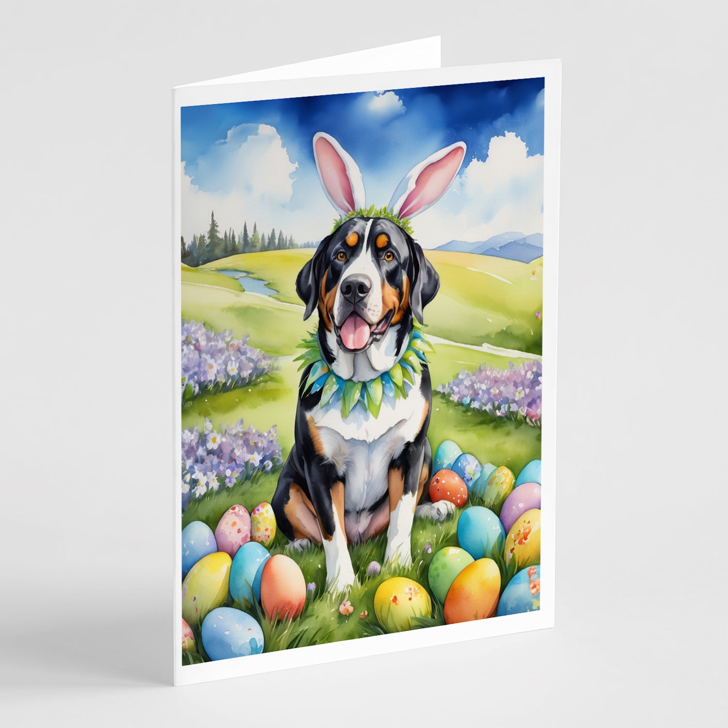 Buy this Greater Swiss Mountain Dog Easter Egg Hunt Greeting Cards Pack of 8