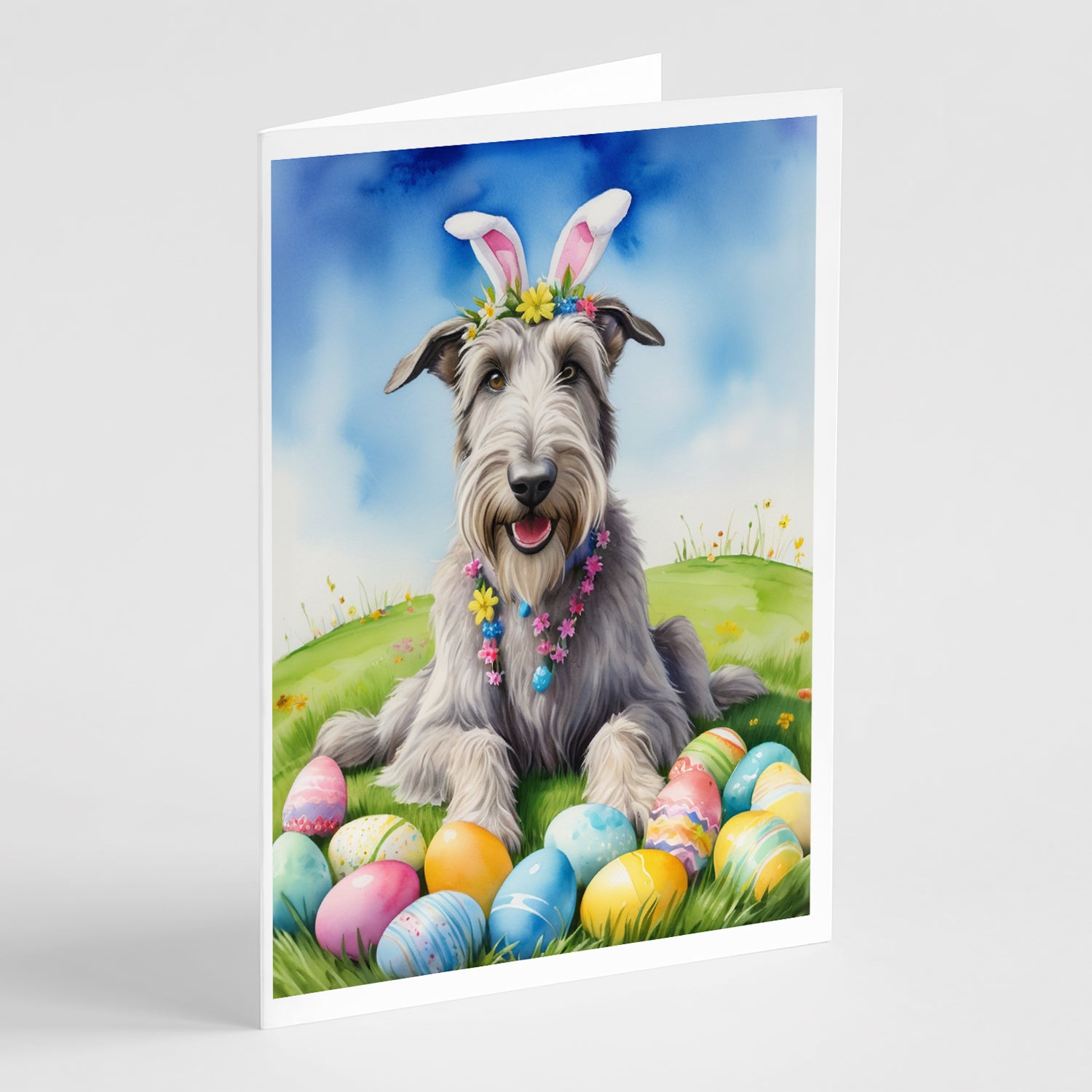 Buy this Irish Wolfhound Easter Egg Hunt Greeting Cards Pack of 8