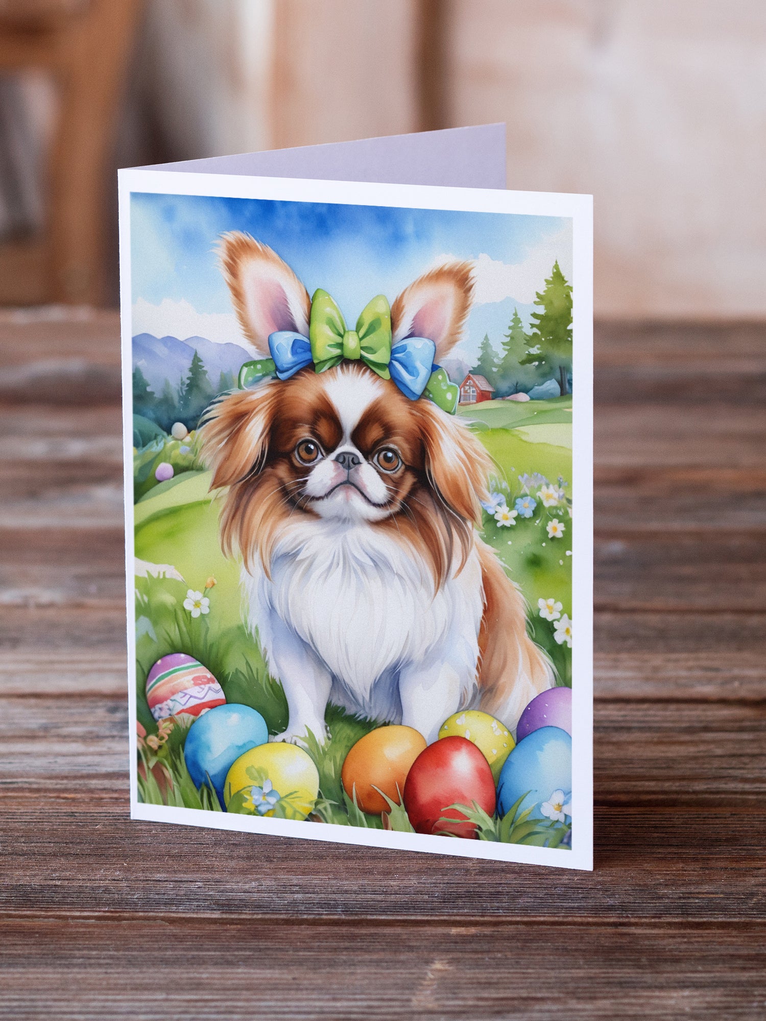 Buy this Japanese Chin Easter Egg Hunt Greeting Cards Pack of 8