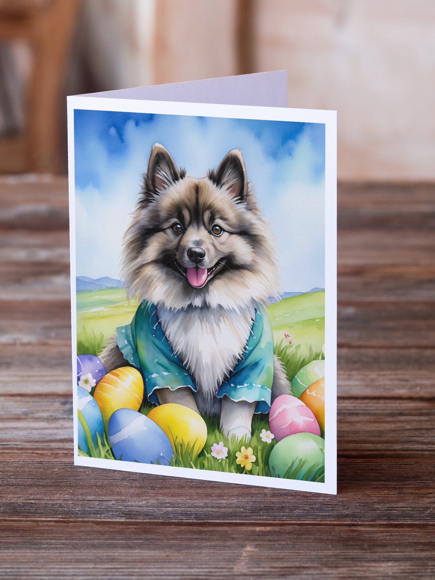 Buy this Keeshond Easter Egg Hunt Greeting Cards Pack of 8