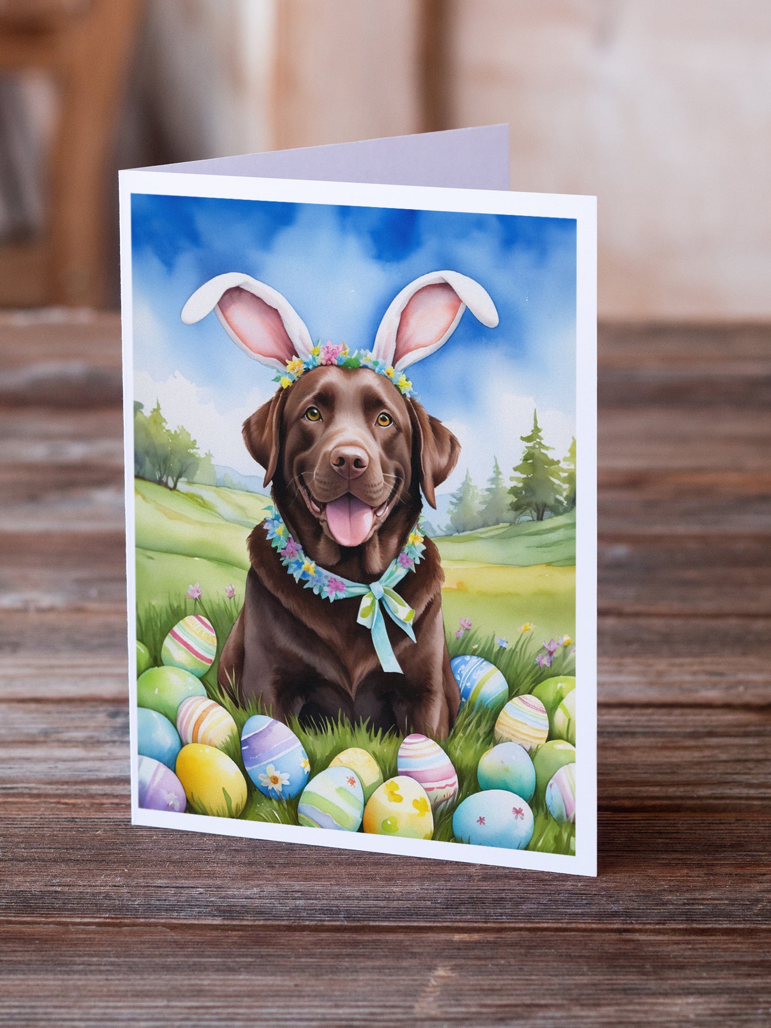 Buy this Chocolate Labrador Retriever Easter Egg Hunt Greeting Cards Pack of 8
