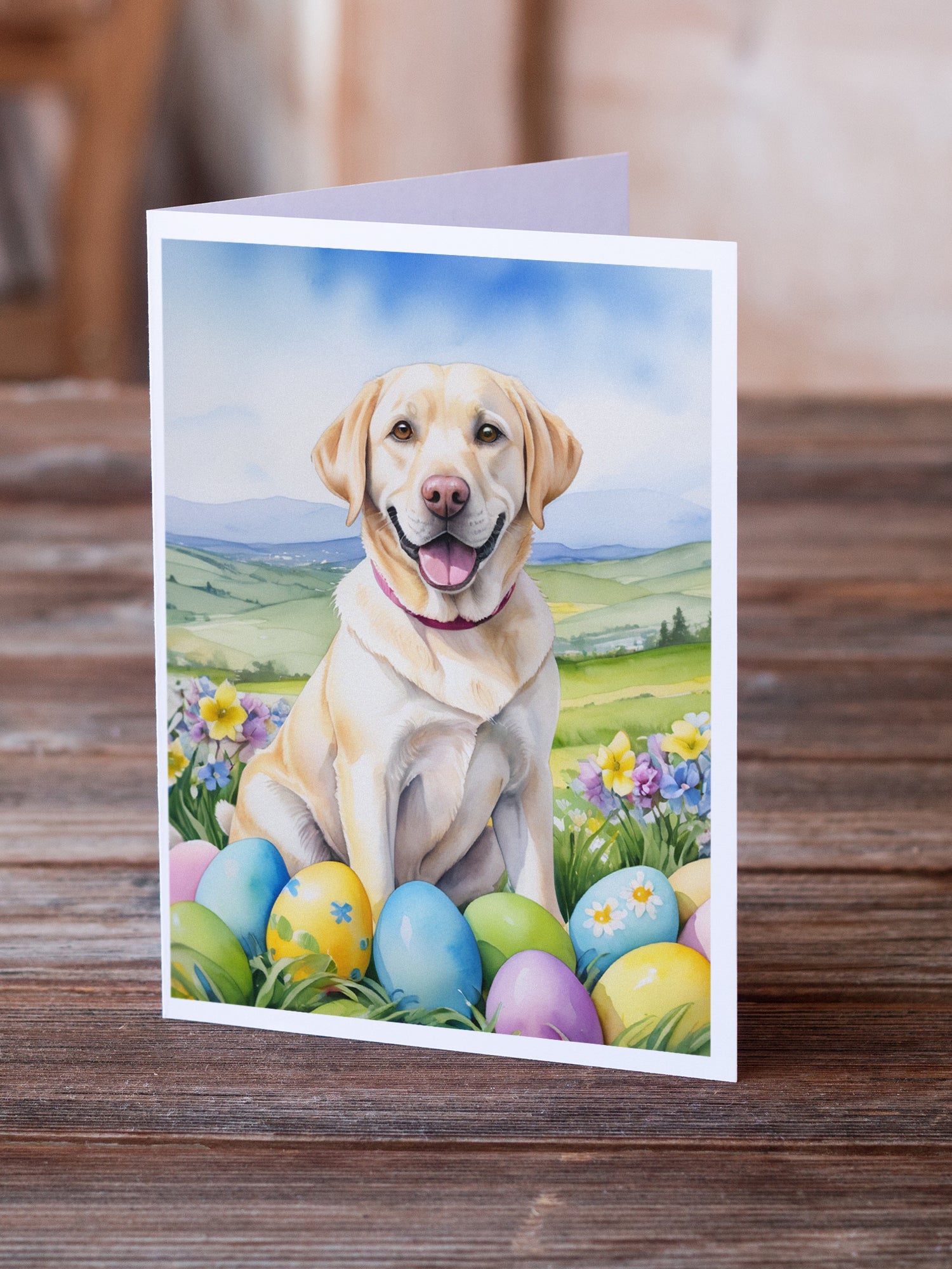 Buy this Yellow Labrador Retriever Easter Egg Hunt Greeting Cards Pack of 8