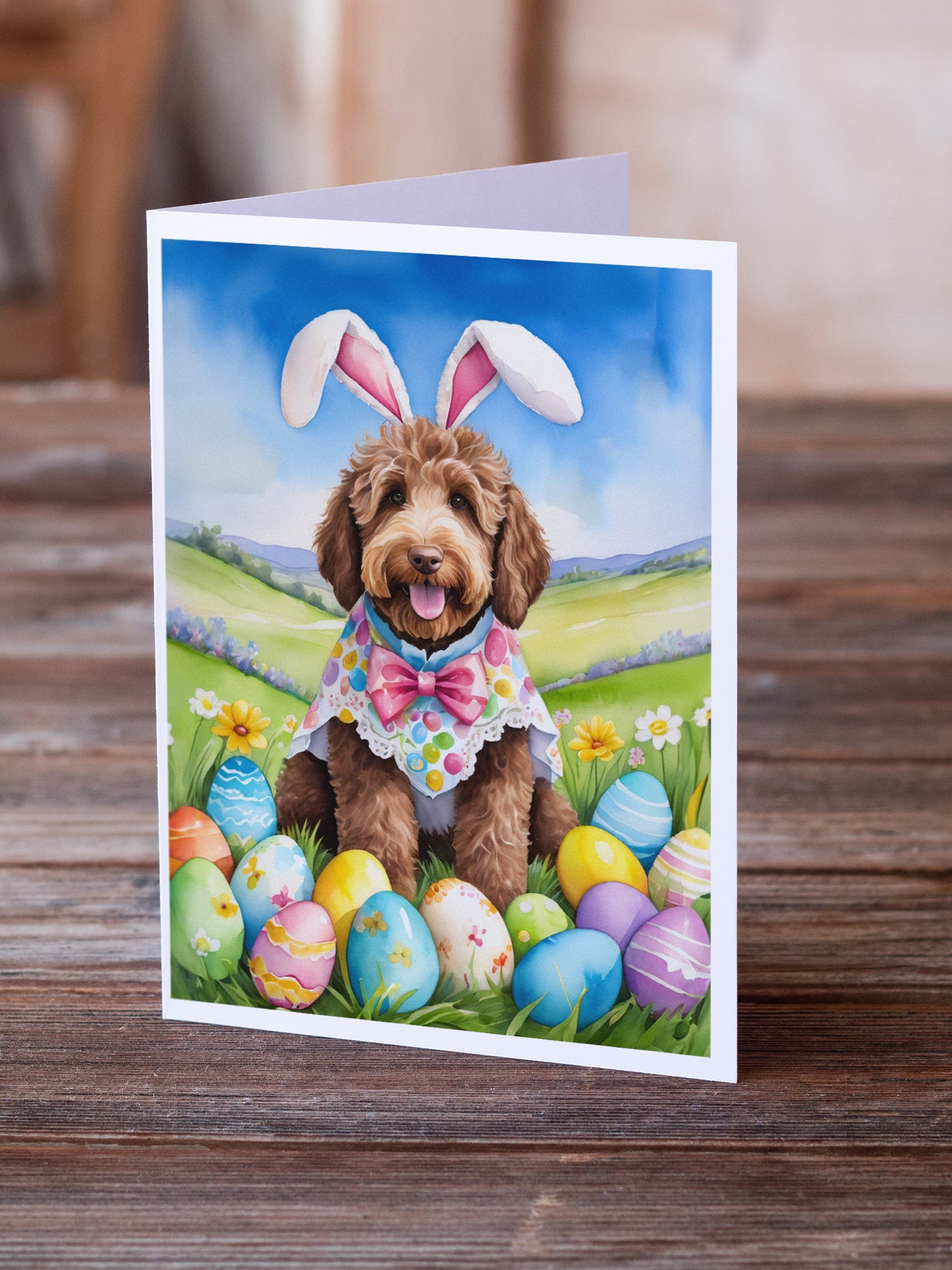 Buy this Labradoodle Easter Egg Hunt Greeting Cards Pack of 8