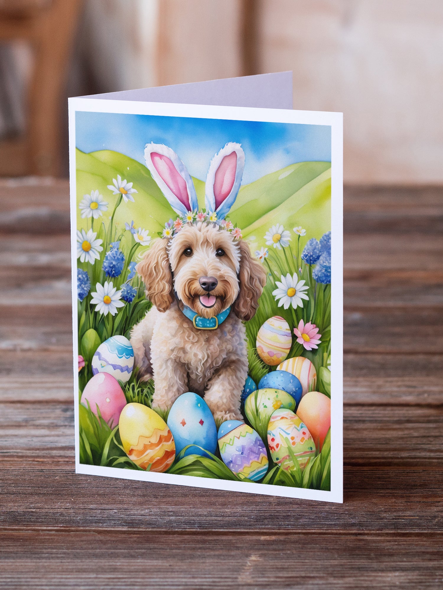 Buy this Labradoodle Easter Egg Hunt Greeting Cards Pack of 8