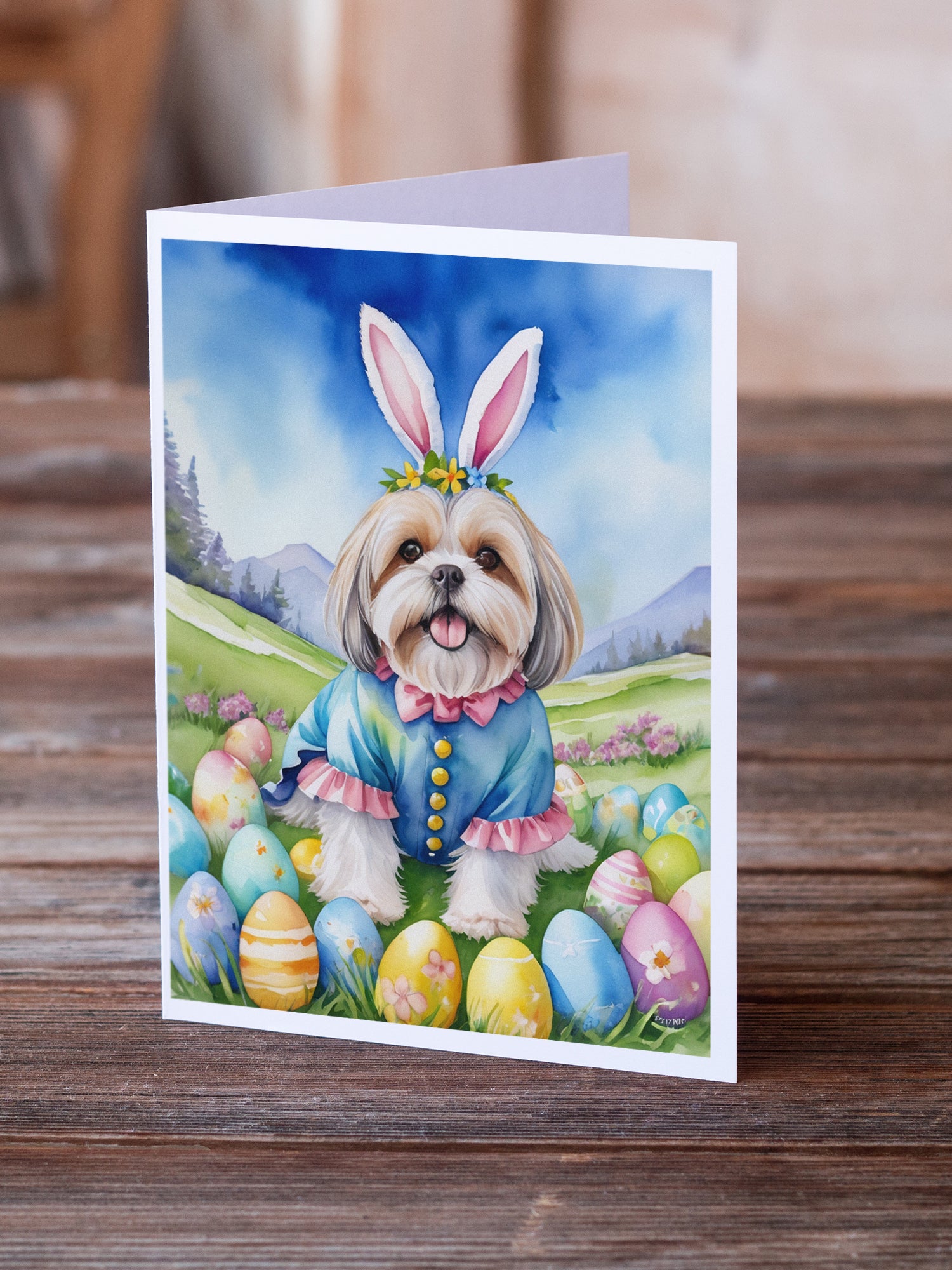 Buy this Lhasa Apso Easter Egg Hunt Greeting Cards Pack of 8