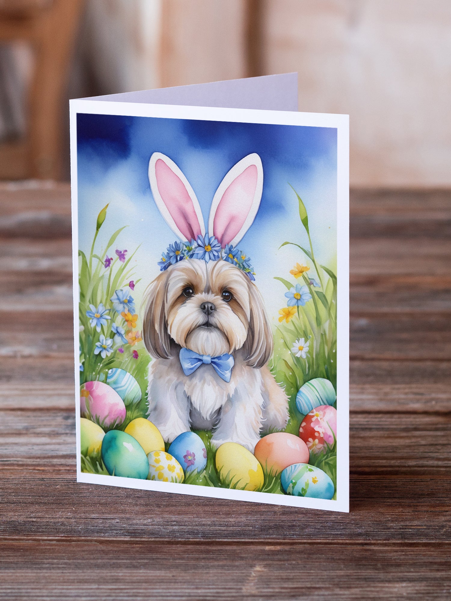 Buy this Lhasa Apso Easter Egg Hunt Greeting Cards Pack of 8