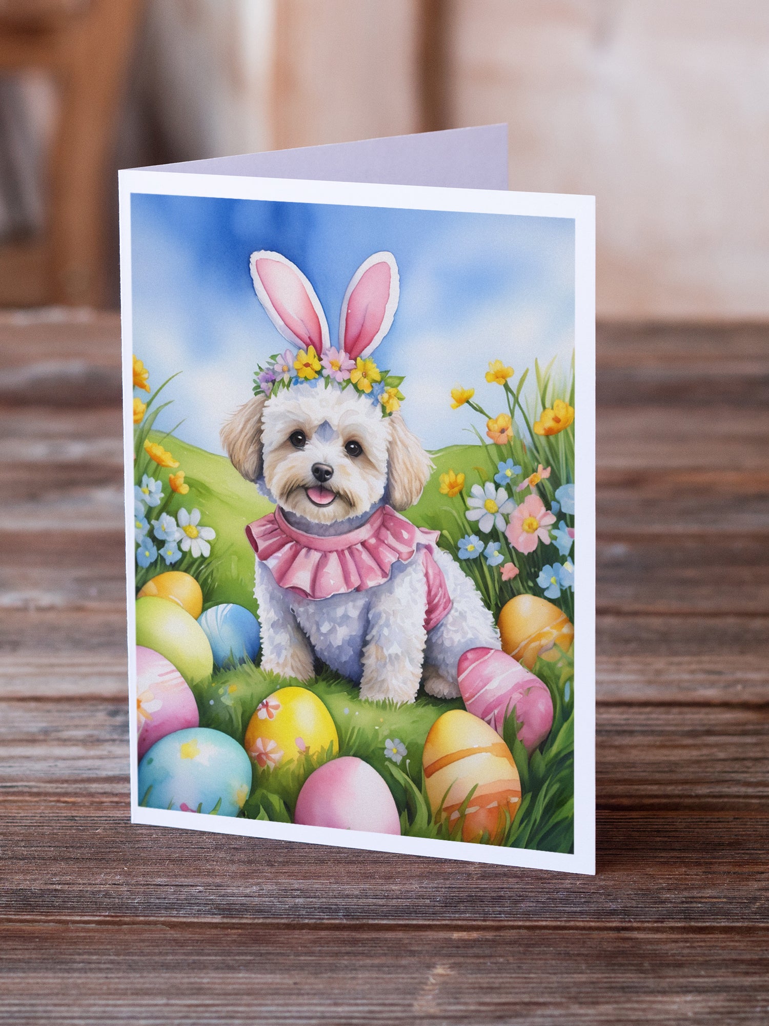 Buy this Maltipoo Easter Egg Hunt Greeting Cards Pack of 8