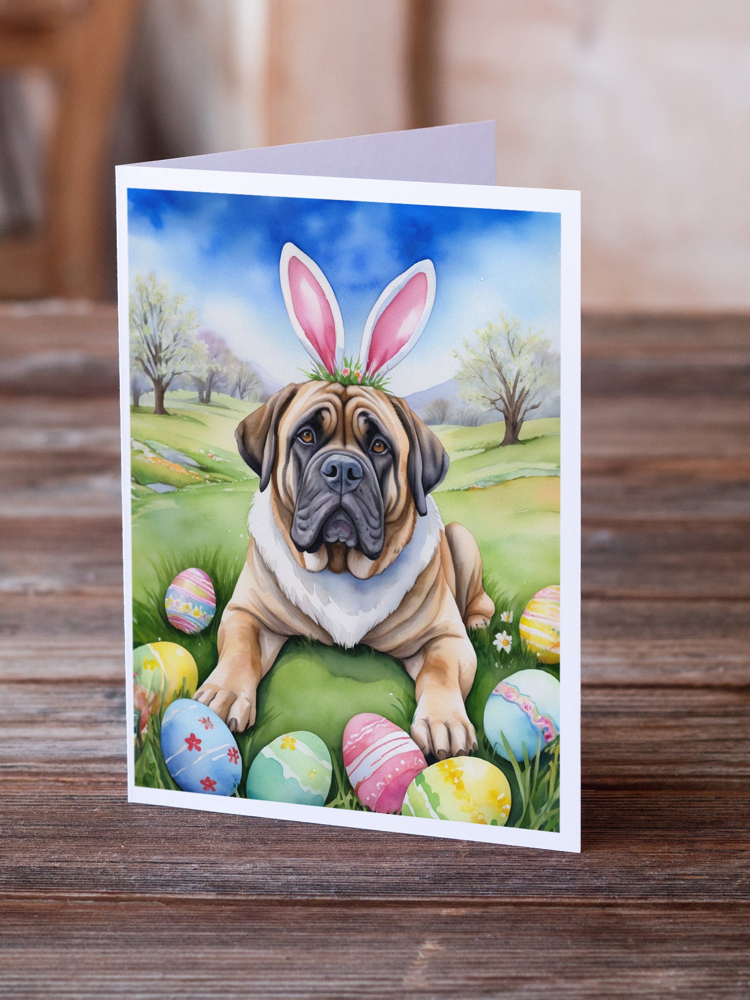 Buy this Mastiff Easter Egg Hunt Greeting Cards Pack of 8