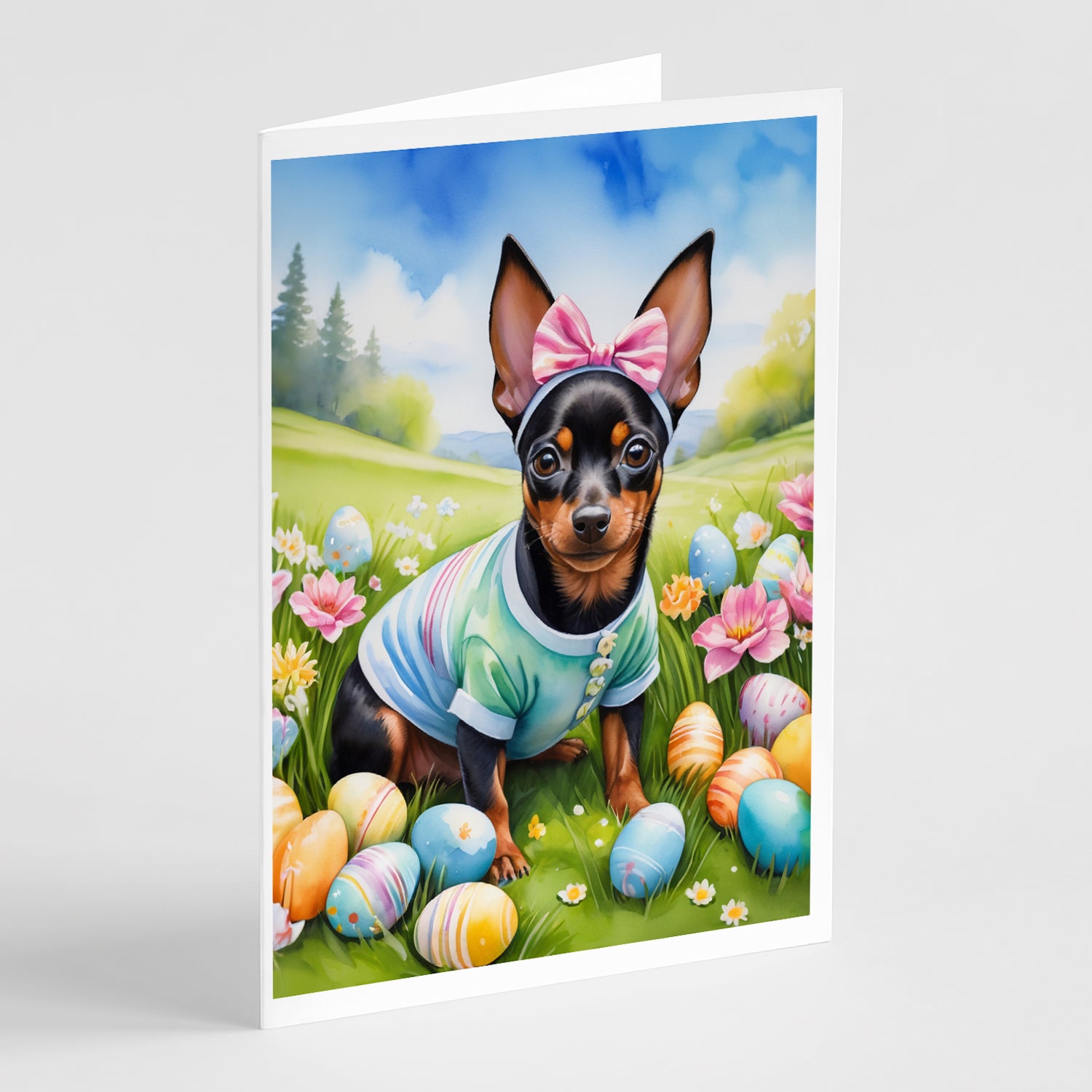 Buy this Miniature Pinscher Easter Egg Hunt Greeting Cards Pack of 8