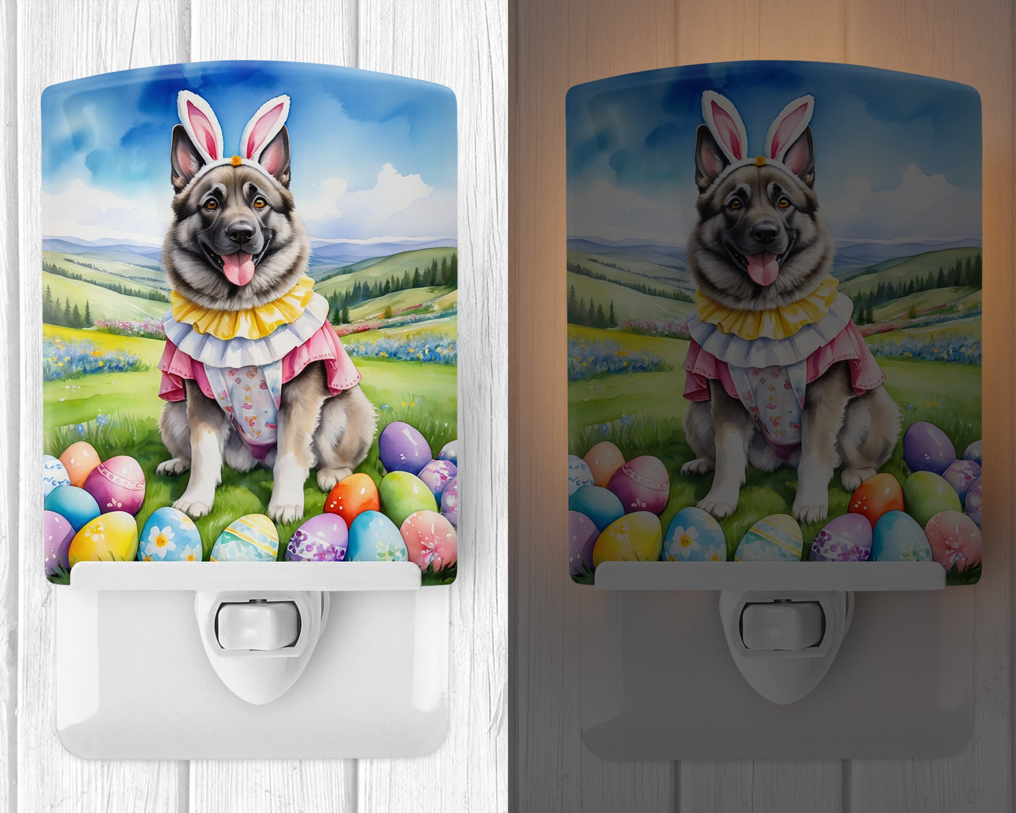 Buy this Norwegian Elkhound Easter Egg Hunt Ceramic Night Light