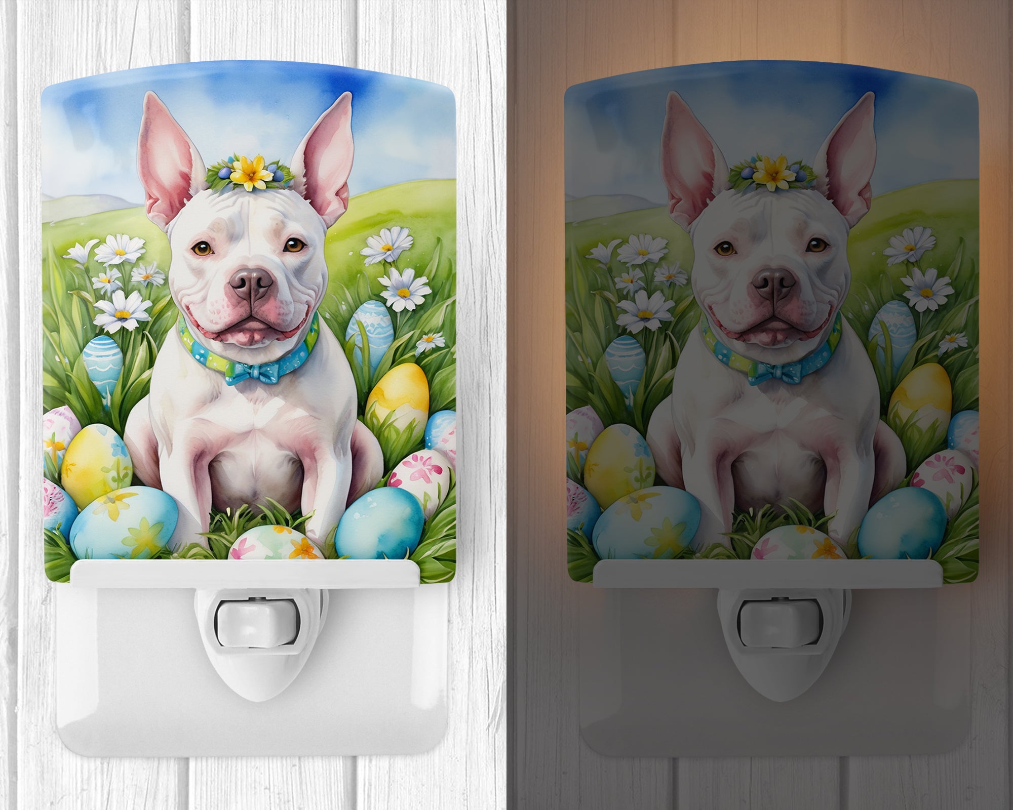 Pit Bull Terrier Easter Egg Hunt Ceramic Night Light