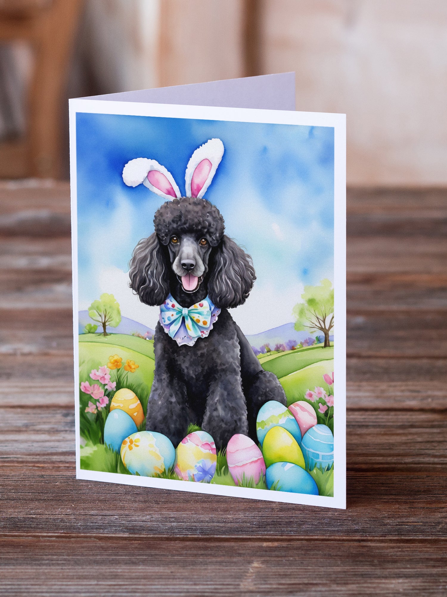 Buy this Black Poodle Easter Egg Hunt Greeting Cards Pack of 8
