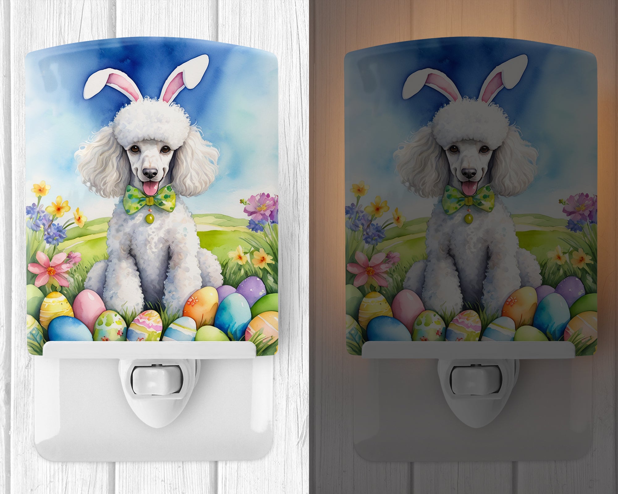 Buy this White Poodle Easter Egg Hunt Ceramic Night Light