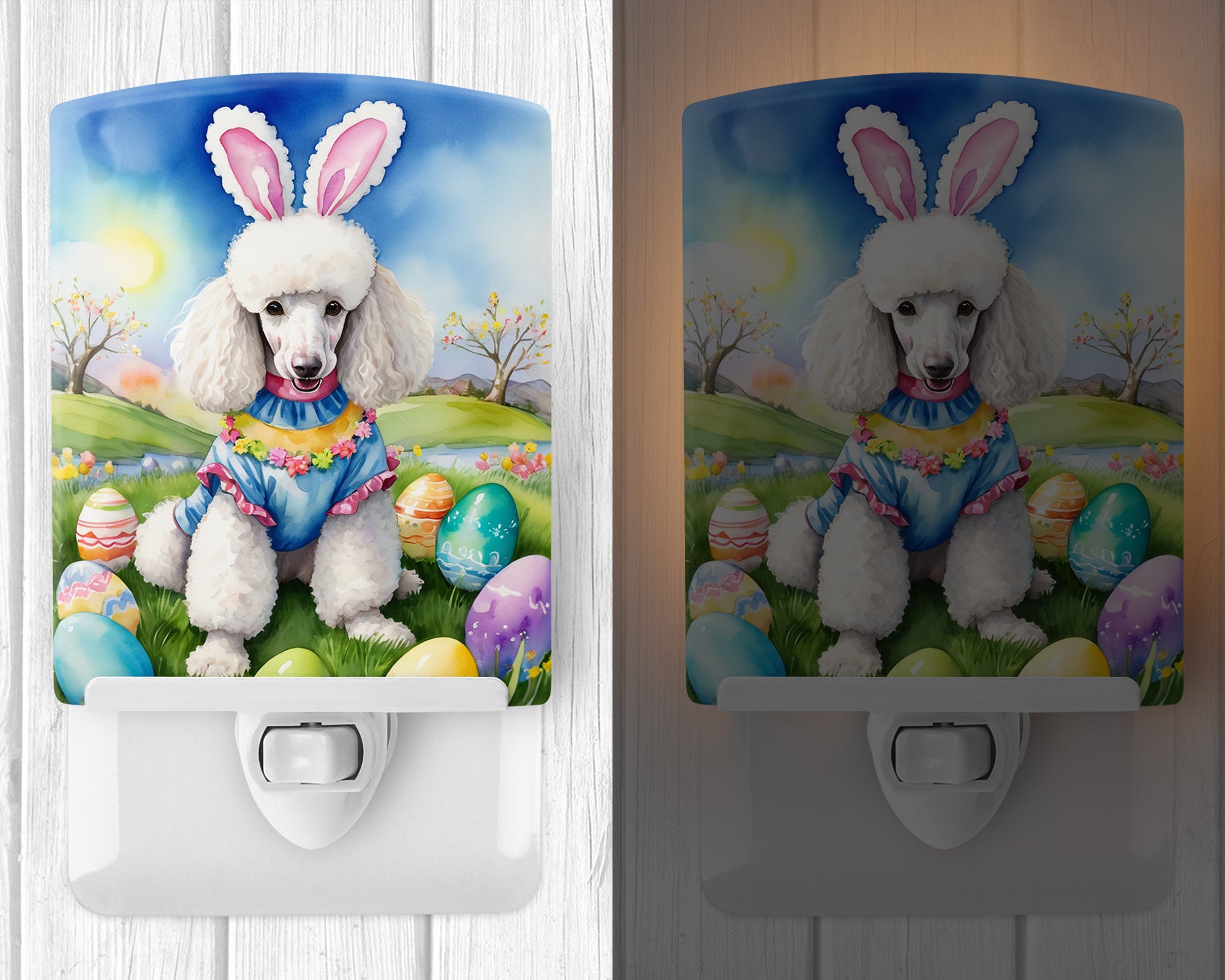 Buy this White Poodle Easter Egg Hunt Ceramic Night Light