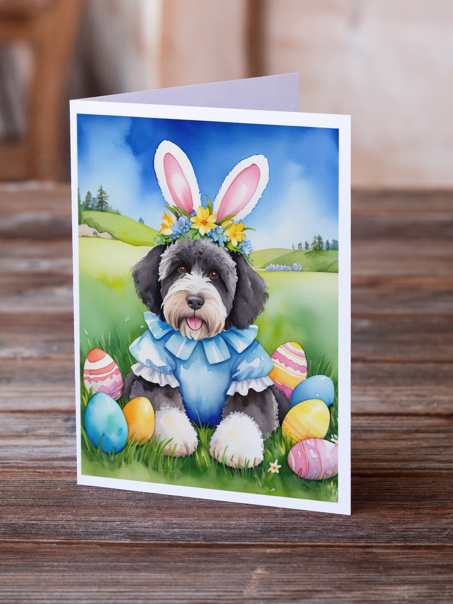 Portuguese Water Dog Easter Egg Hunt Greeting Cards Pack of 8