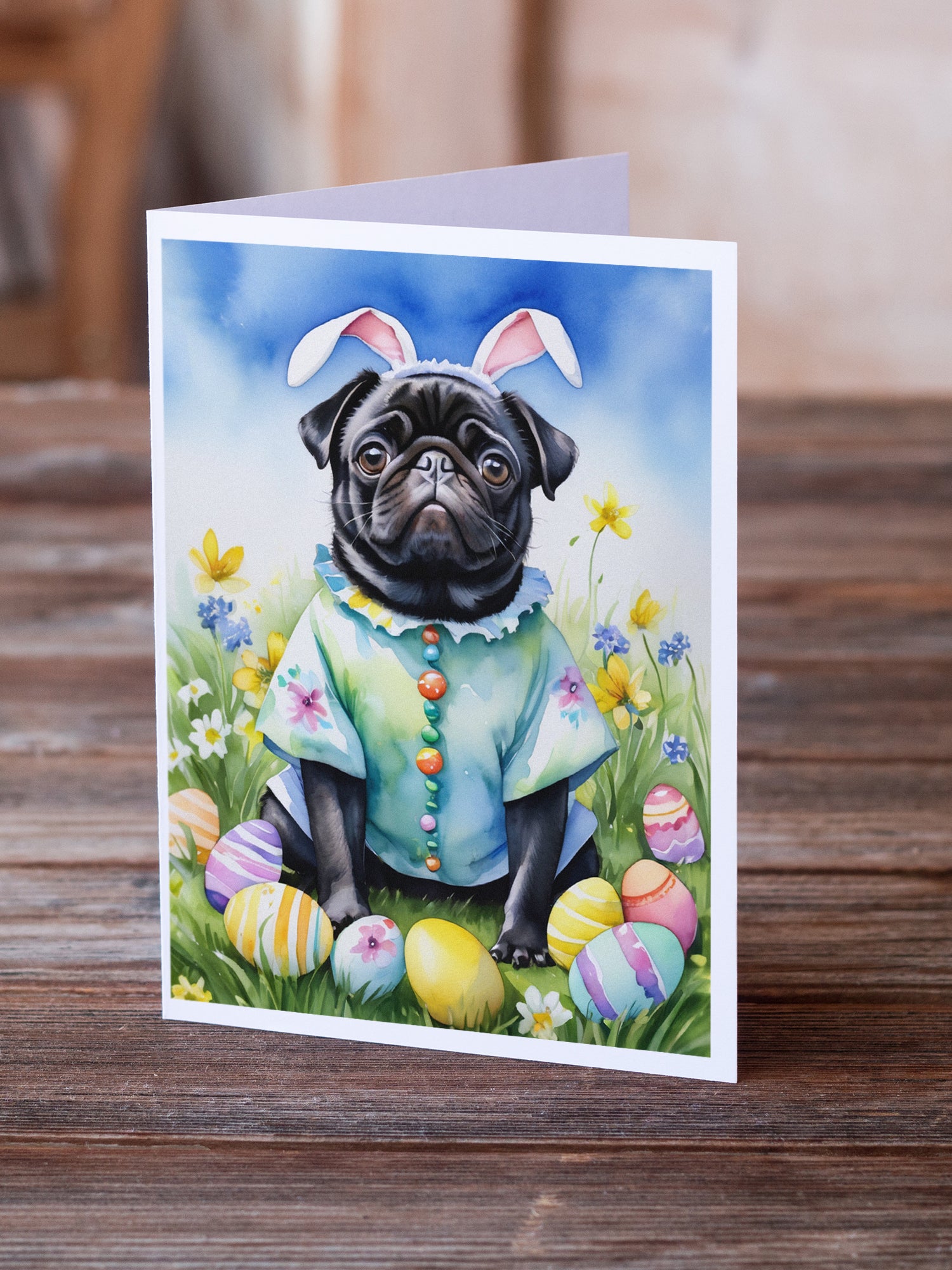 Buy this Pug Easter Egg Hunt Greeting Cards Pack of 8