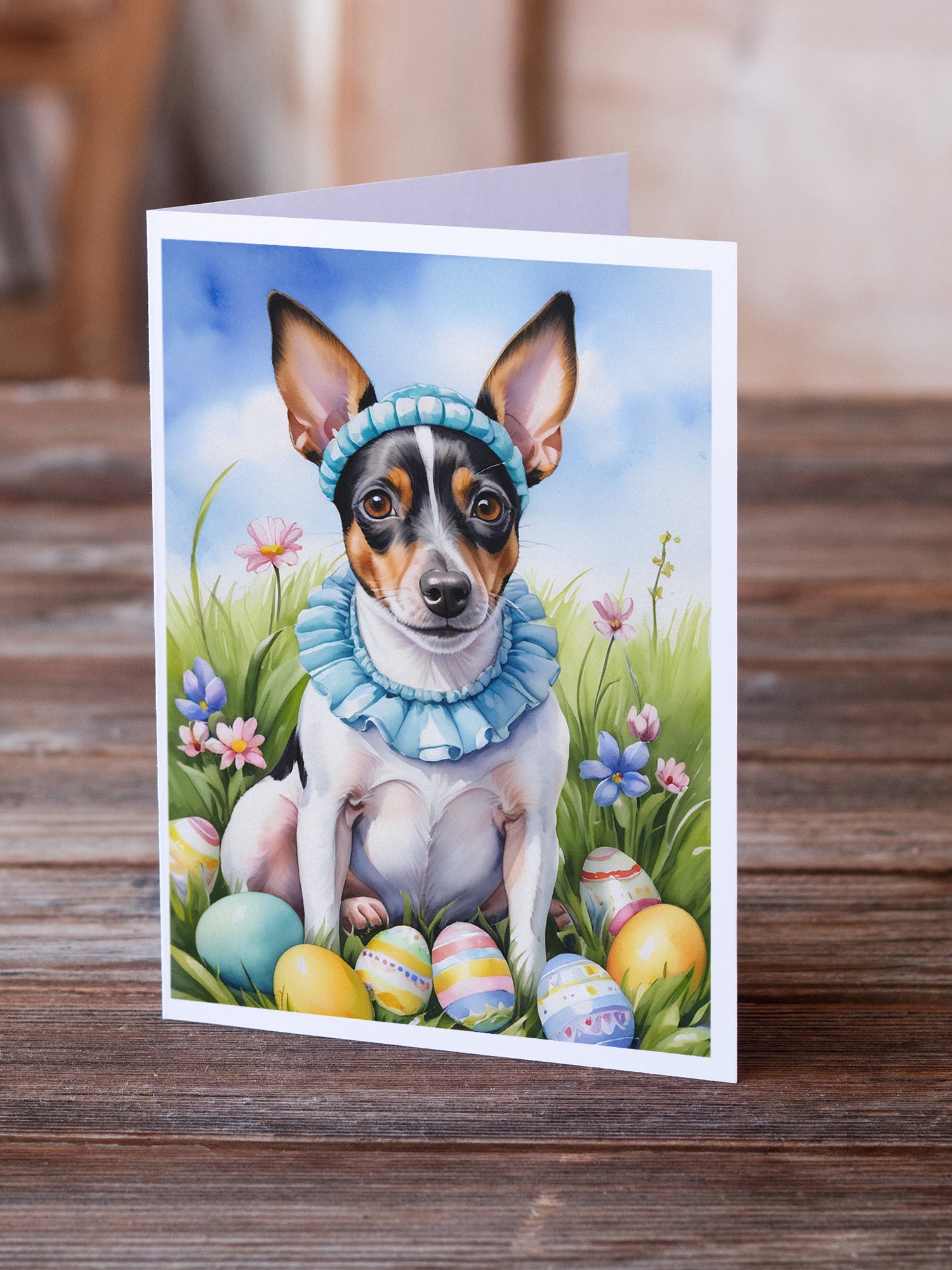 Rat Terrier Easter Egg Hunt Greeting Cards Pack of 8