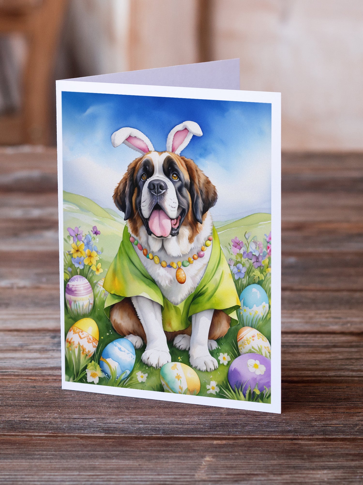 Buy this Saint Bernard Easter Egg Hunt Greeting Cards Pack of 8