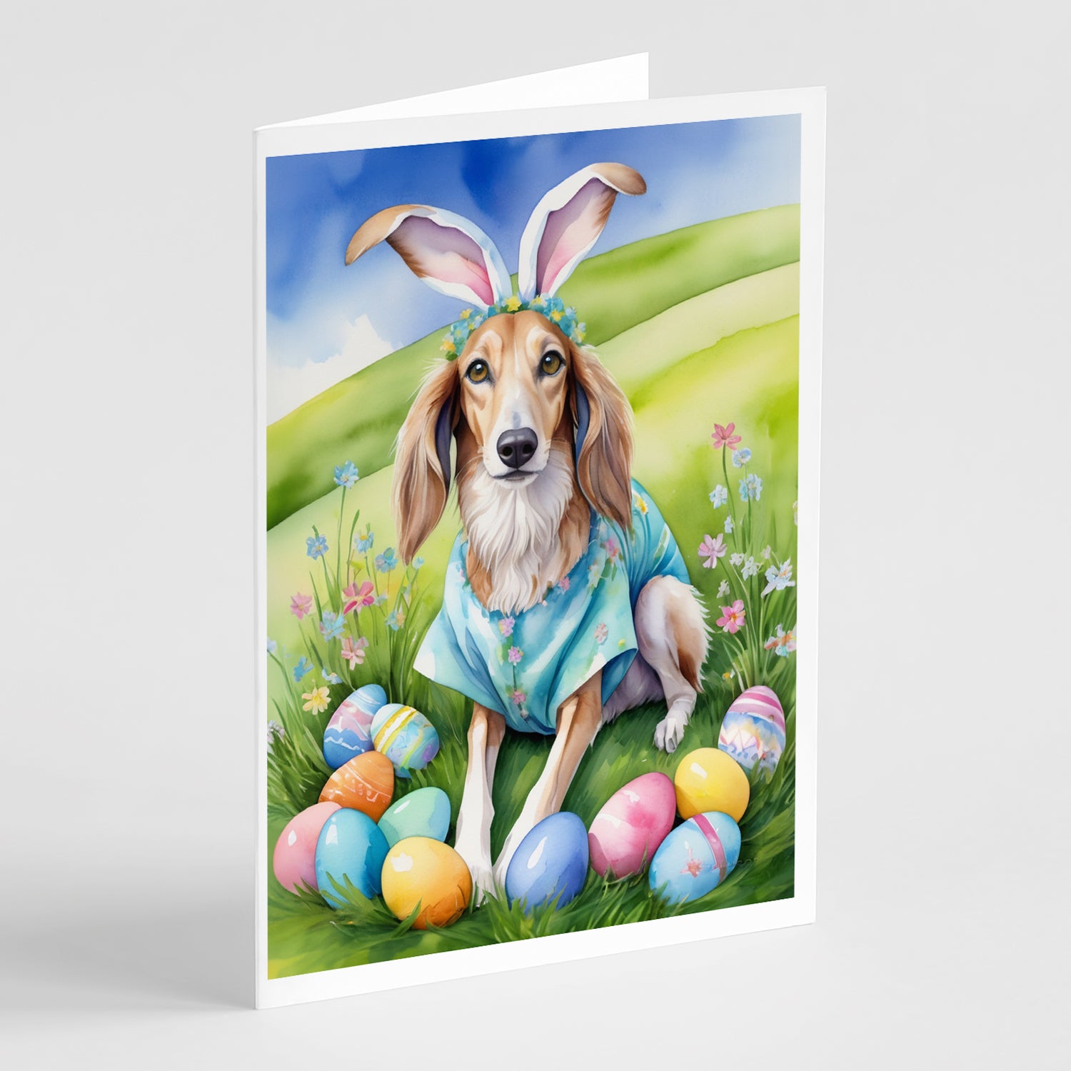 Buy this Saluki Easter Egg Hunt Greeting Cards Pack of 8