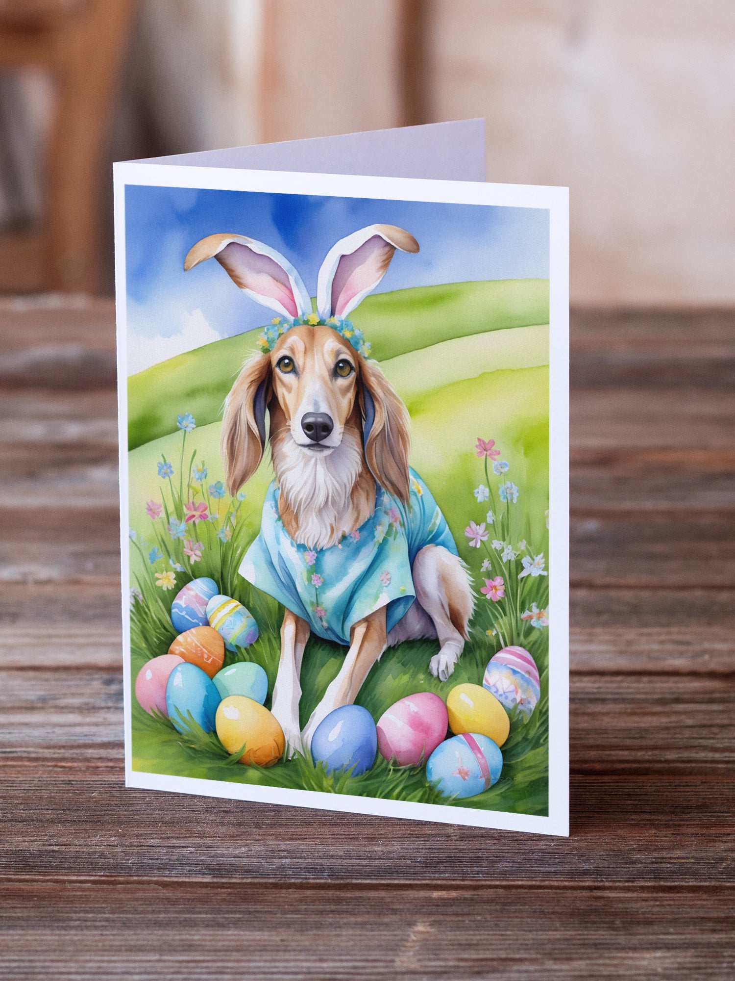 Buy this Saluki Easter Egg Hunt Greeting Cards Pack of 8