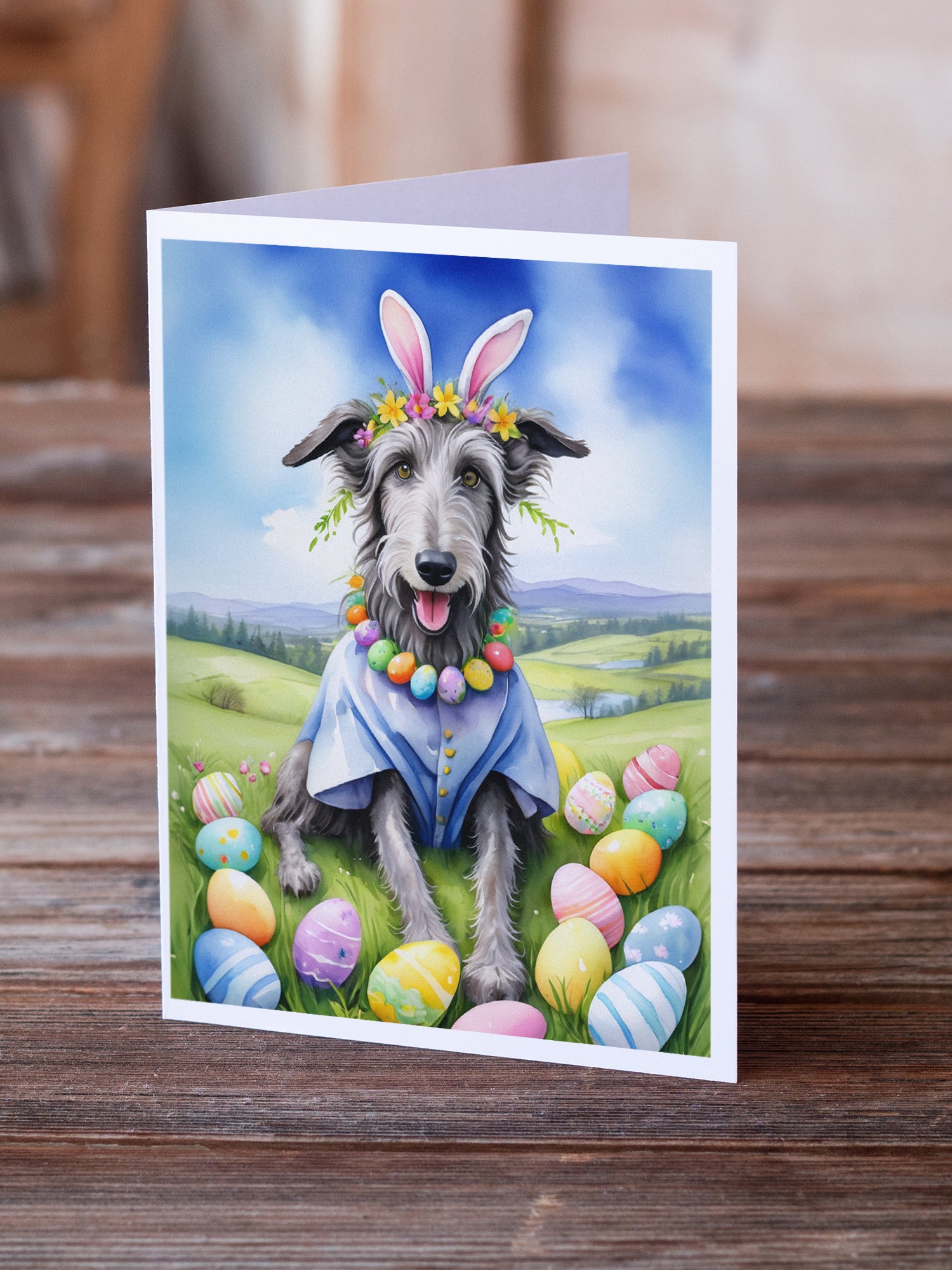Buy this Scottish Deerhound Easter Egg Hunt Greeting Cards Pack of 8