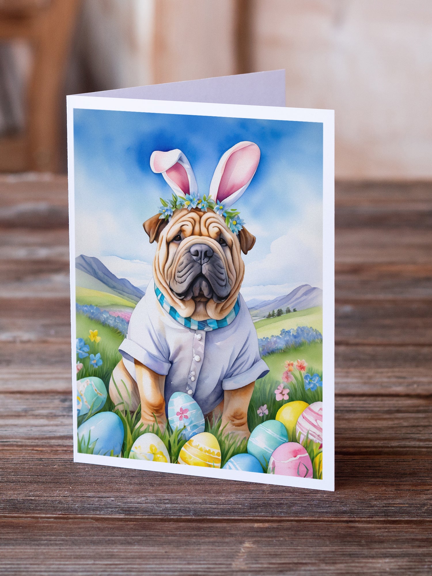 Buy this Shar Pei Easter Egg Hunt Greeting Cards Pack of 8