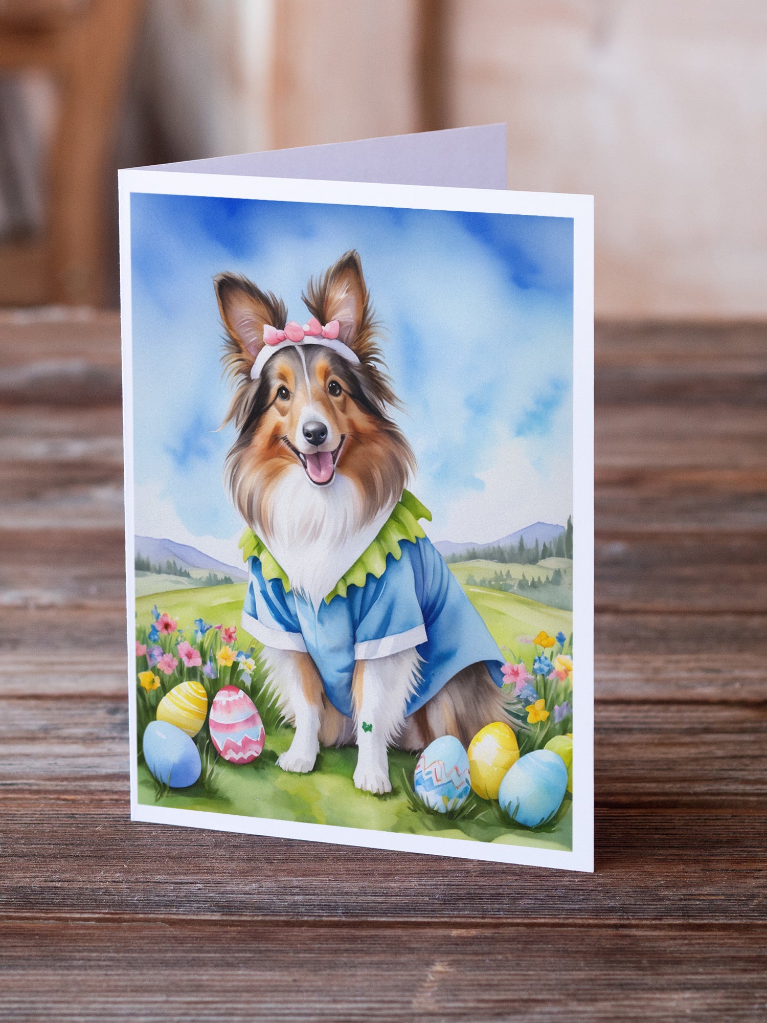Sheltie Easter Egg Hunt Greeting Cards Pack of 8