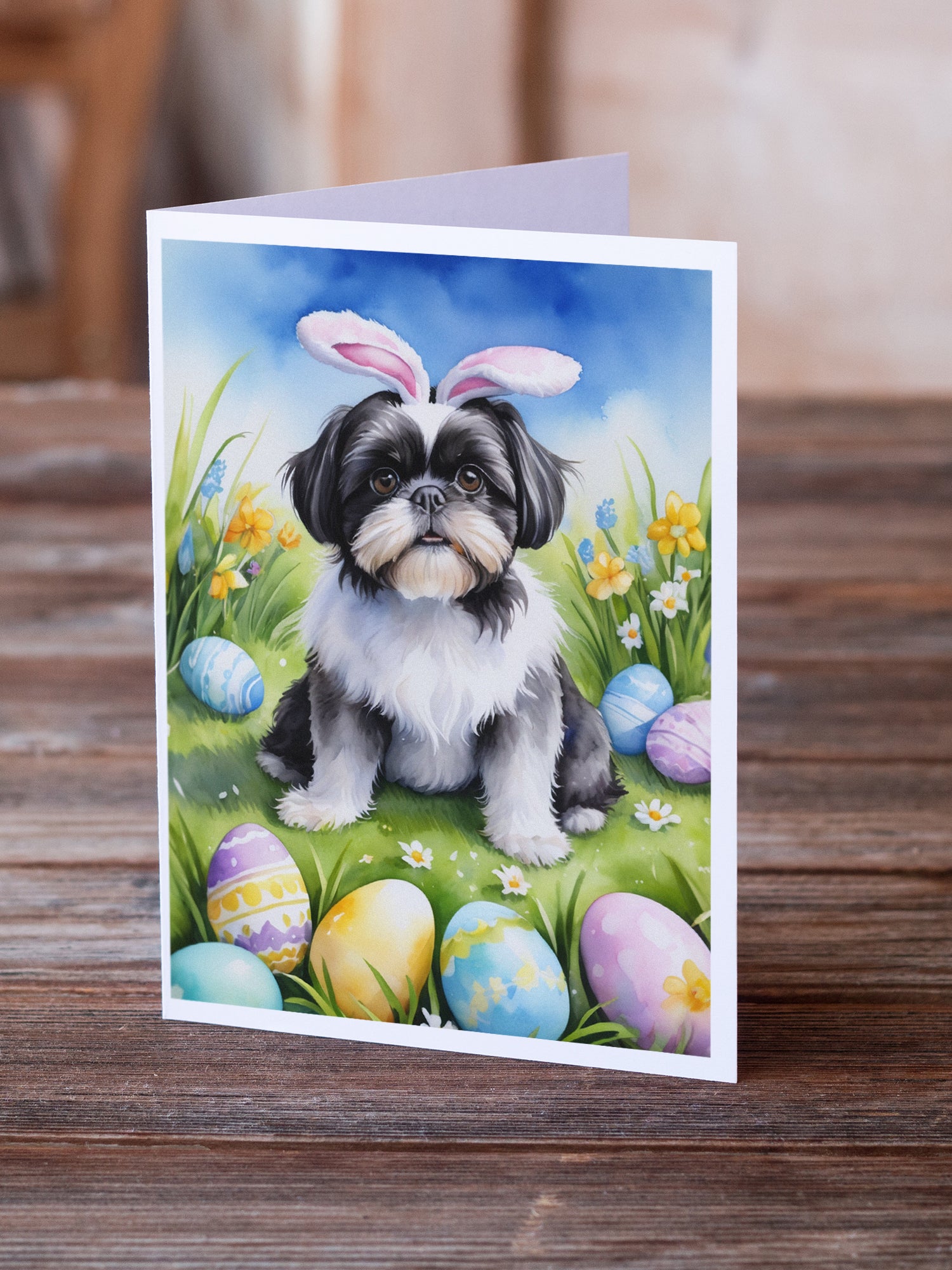Buy this Shih Tzu Easter Egg Hunt Greeting Cards Pack of 8